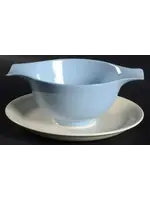 HOMER LAUGHLIN SKYTONE GRAVY BOAT ATTACHED UNDERPLATE