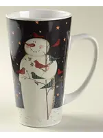 TWILIGHT SNOWMAN GOLD STARS LATTE MUG 5 7/8"