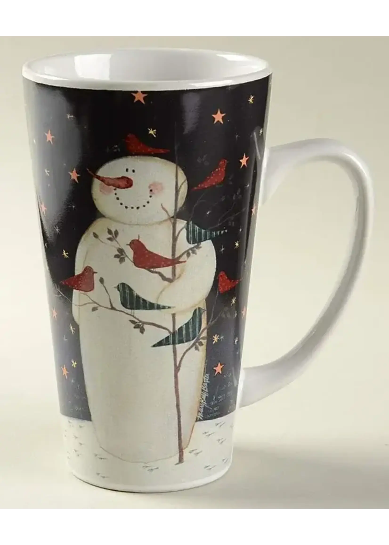 CERTIFIED INTERNATIONAL TWILIGHT SNOWMAN GOLD STARS LATTE MUG 5 7/8"