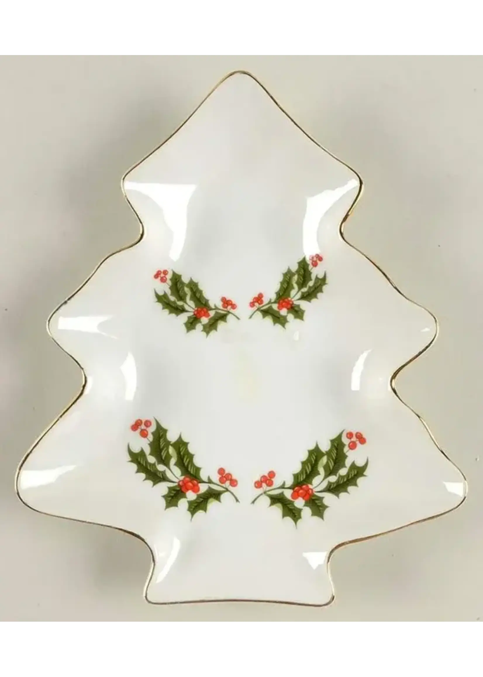 KAHIMA CHRISTMAS HOLLY TREE DISH 7 3/4"