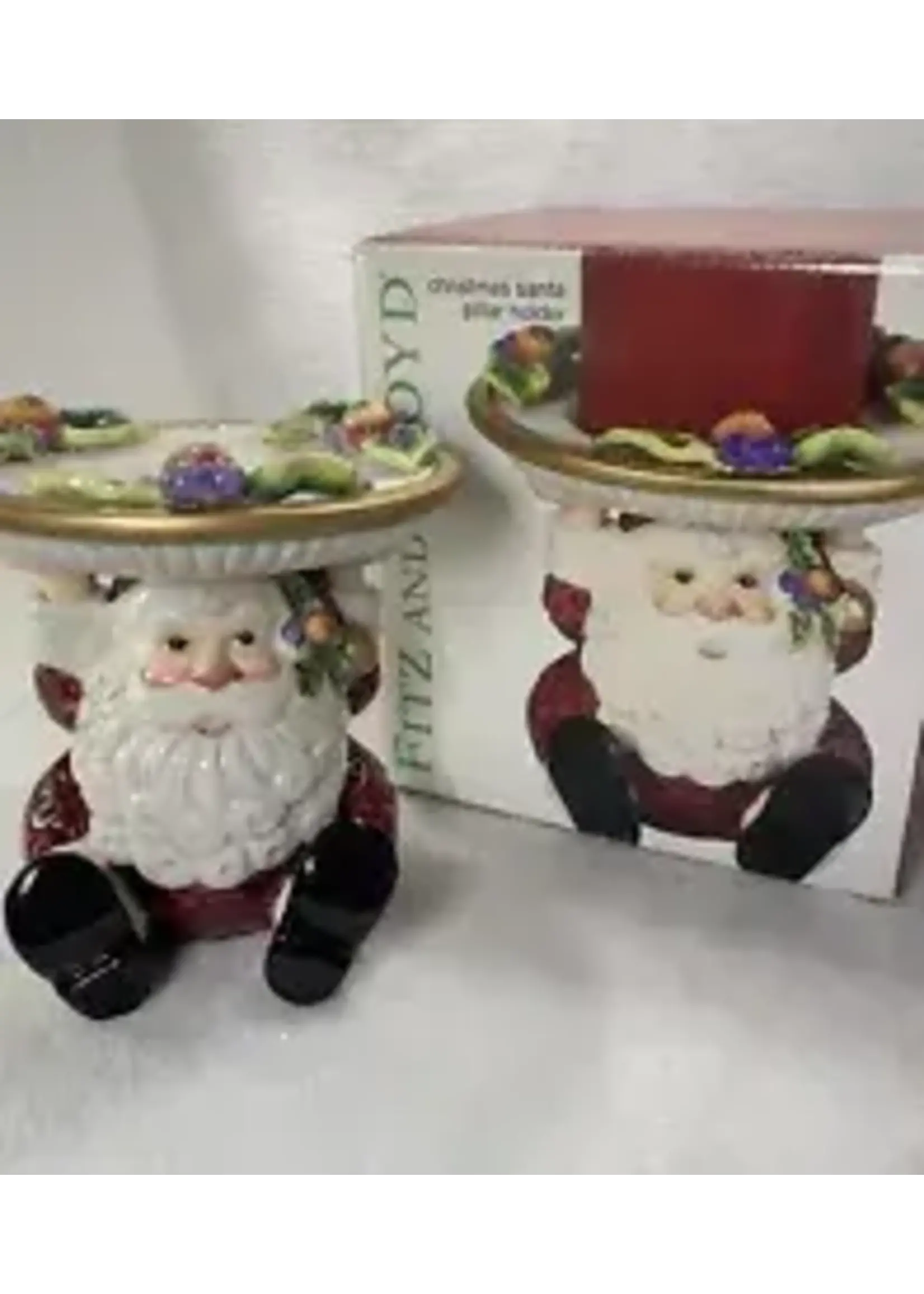 FITZ & FLOYD CHRISTMAS SANTA PILLAR CANDLE HOLDER