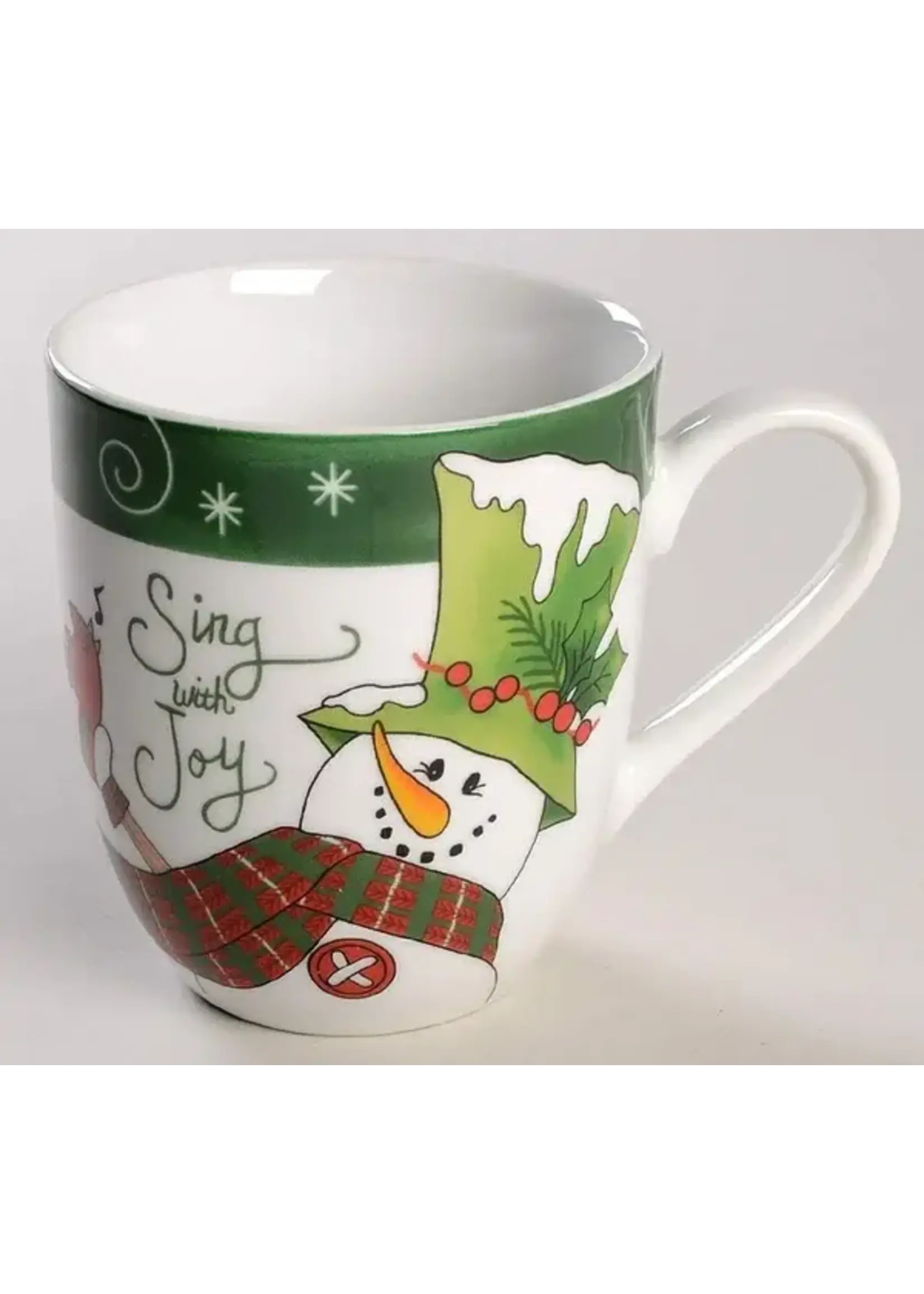 FITZ AND FLOYD HOLLY HAT SNOWMAN MUG 3 7/8'