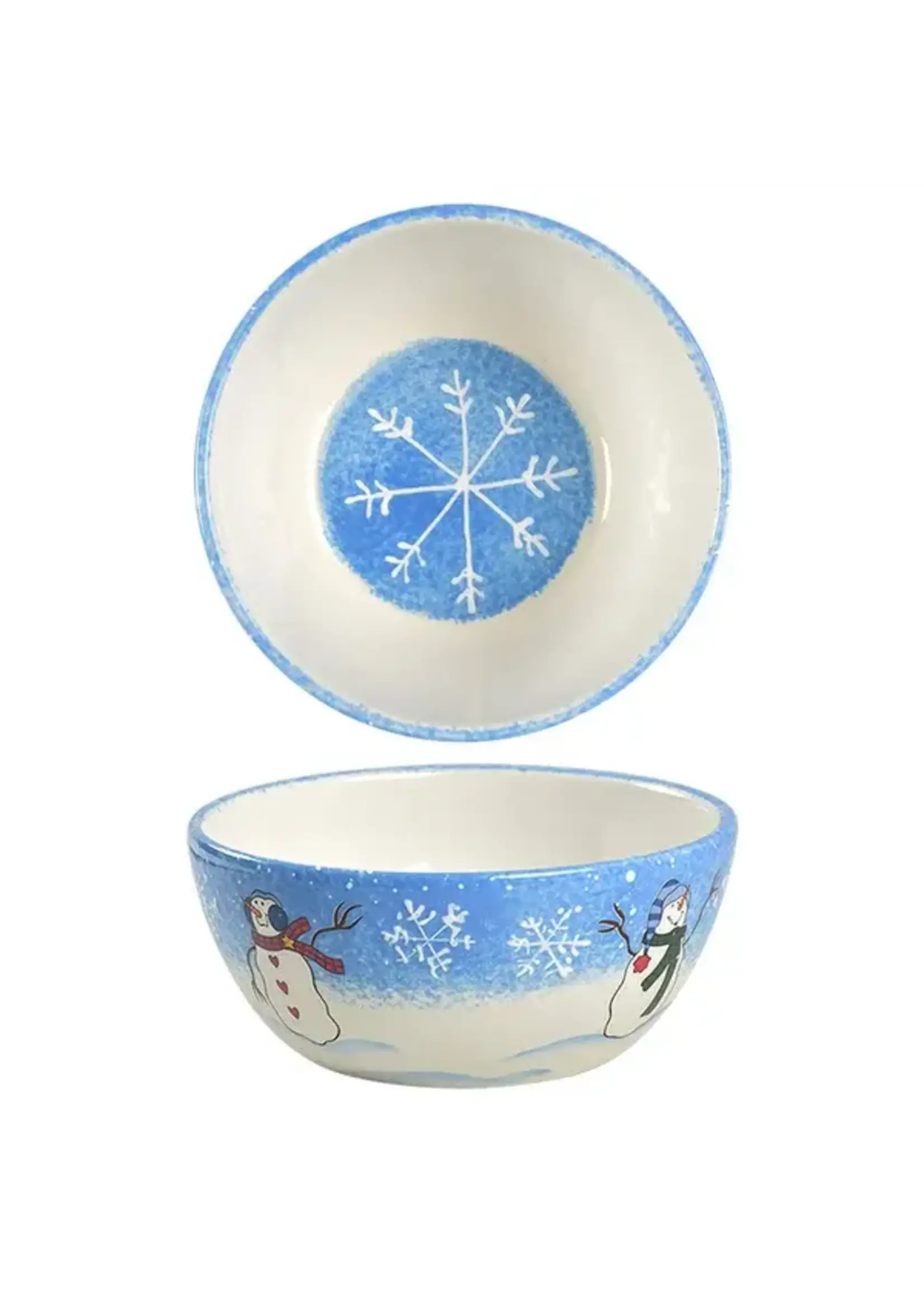 ST. NICHOLAS SQUARE BUTTON UP CEREAL BOWL 6 1/4" BLUE SNOWFLAKE INSIDE