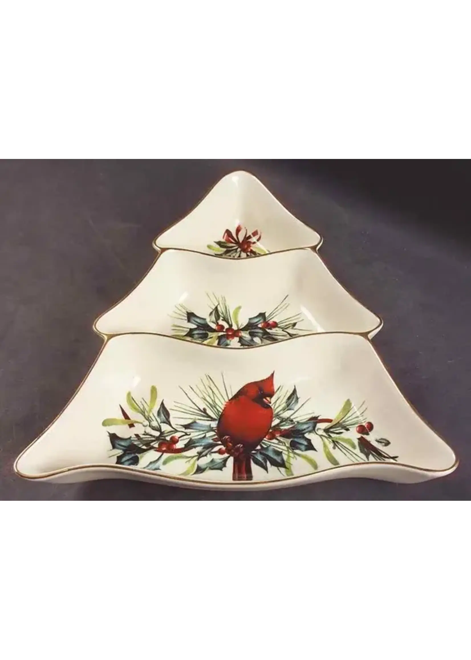 LENOX WINTER GREETINS 3 PART LARGE TREE SHARPED DISH