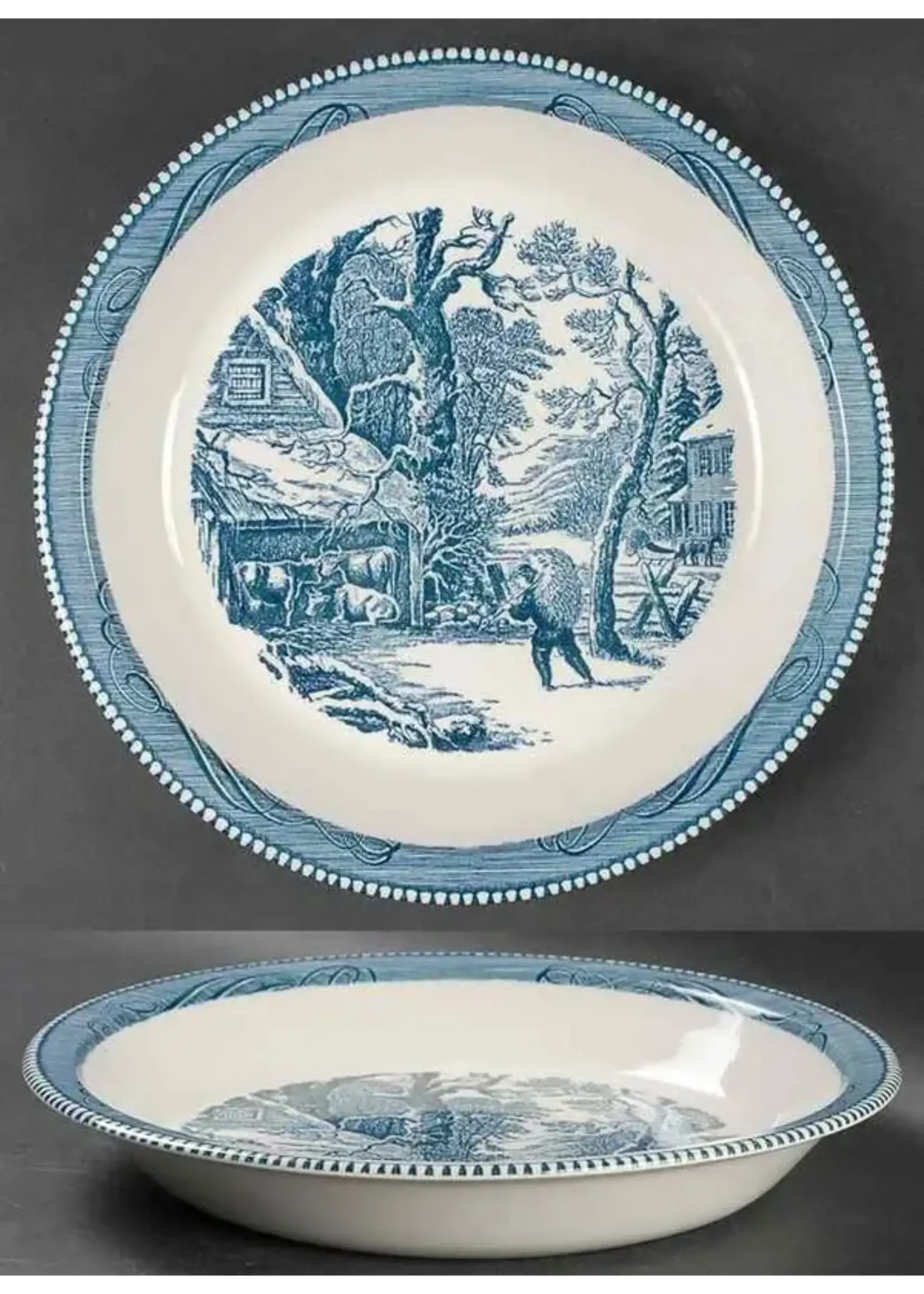 ROYAL USA CURRIER & IVES BLUE PIE PLATE 10 "