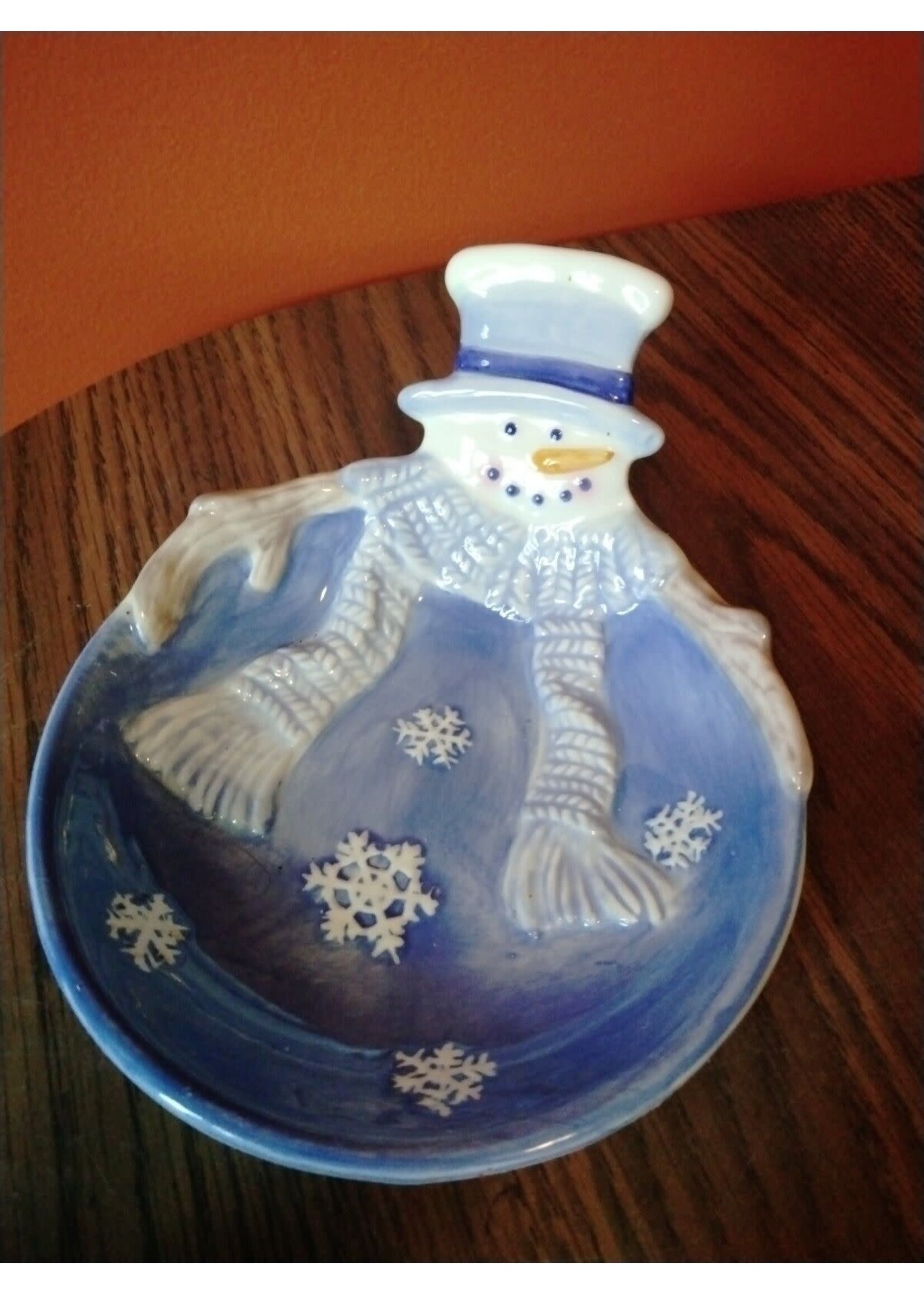 SONOMA HOLIDAY SNOWMAN CANDY DISH 6"