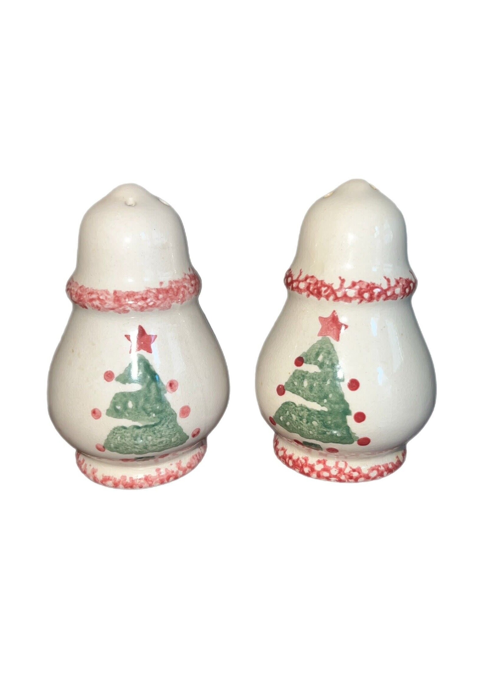 HERMINGTON POTTERY HERMINGTON POTTERY CHRISTMAS TREE SALT AND PEPPER SET 4"