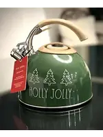 HOLLY JOLLY TEA KETTLE  GREEN