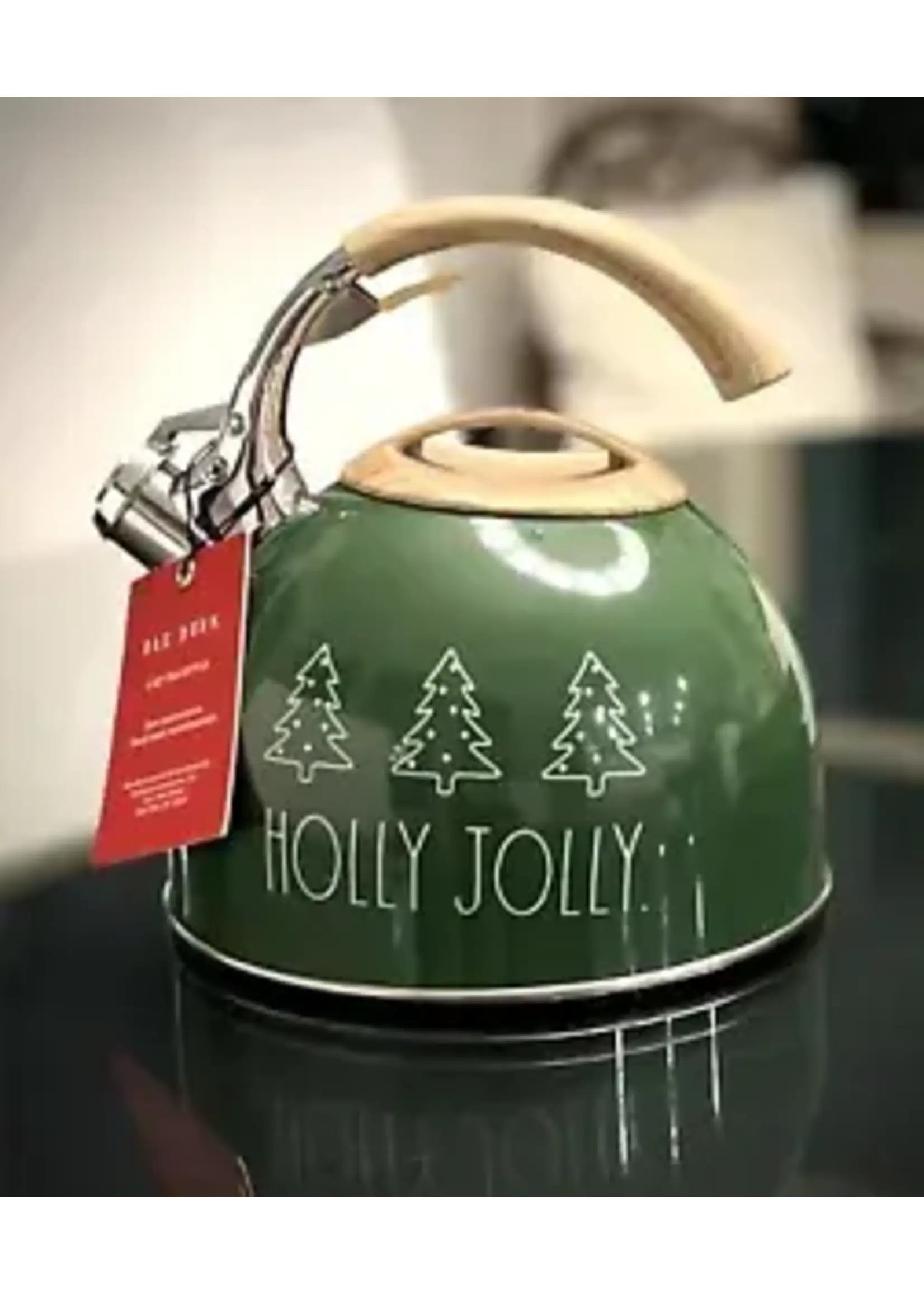 RAE DUNN HOLLY JOLLY TEA KETTLE GREEN