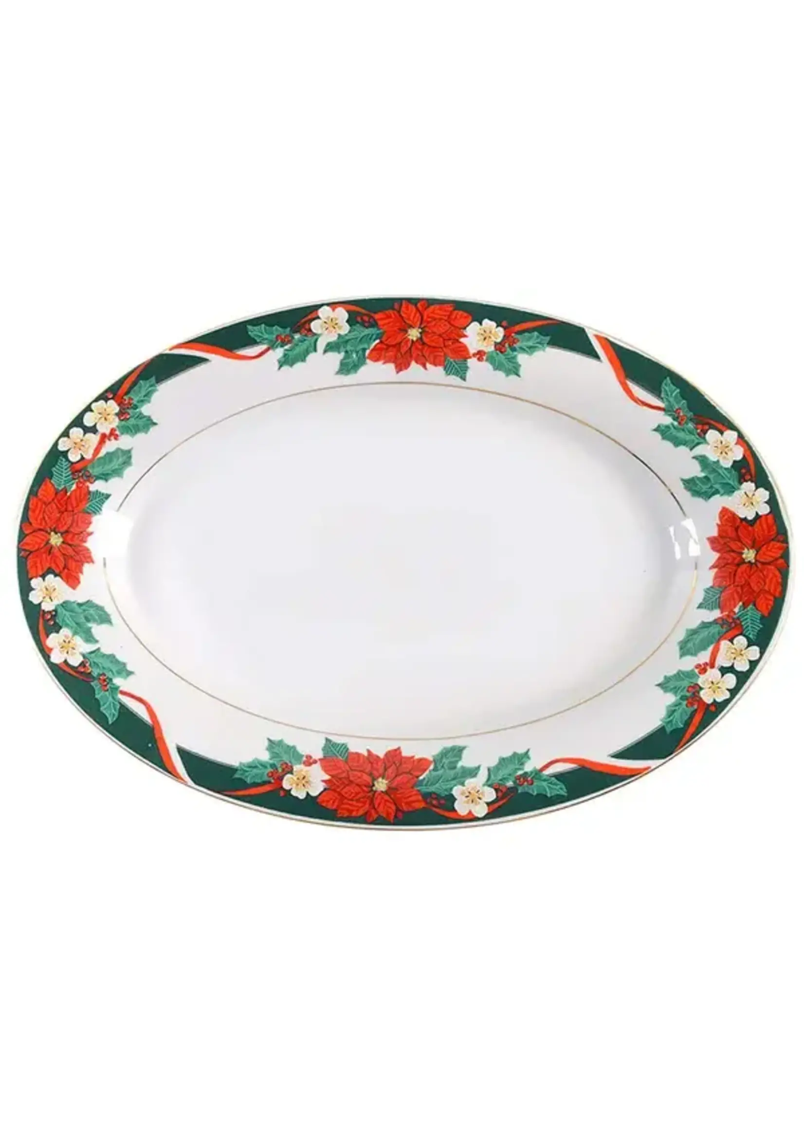 TIENSHAN DECK THE HALLS OVAL PLATTER 13 3/4"