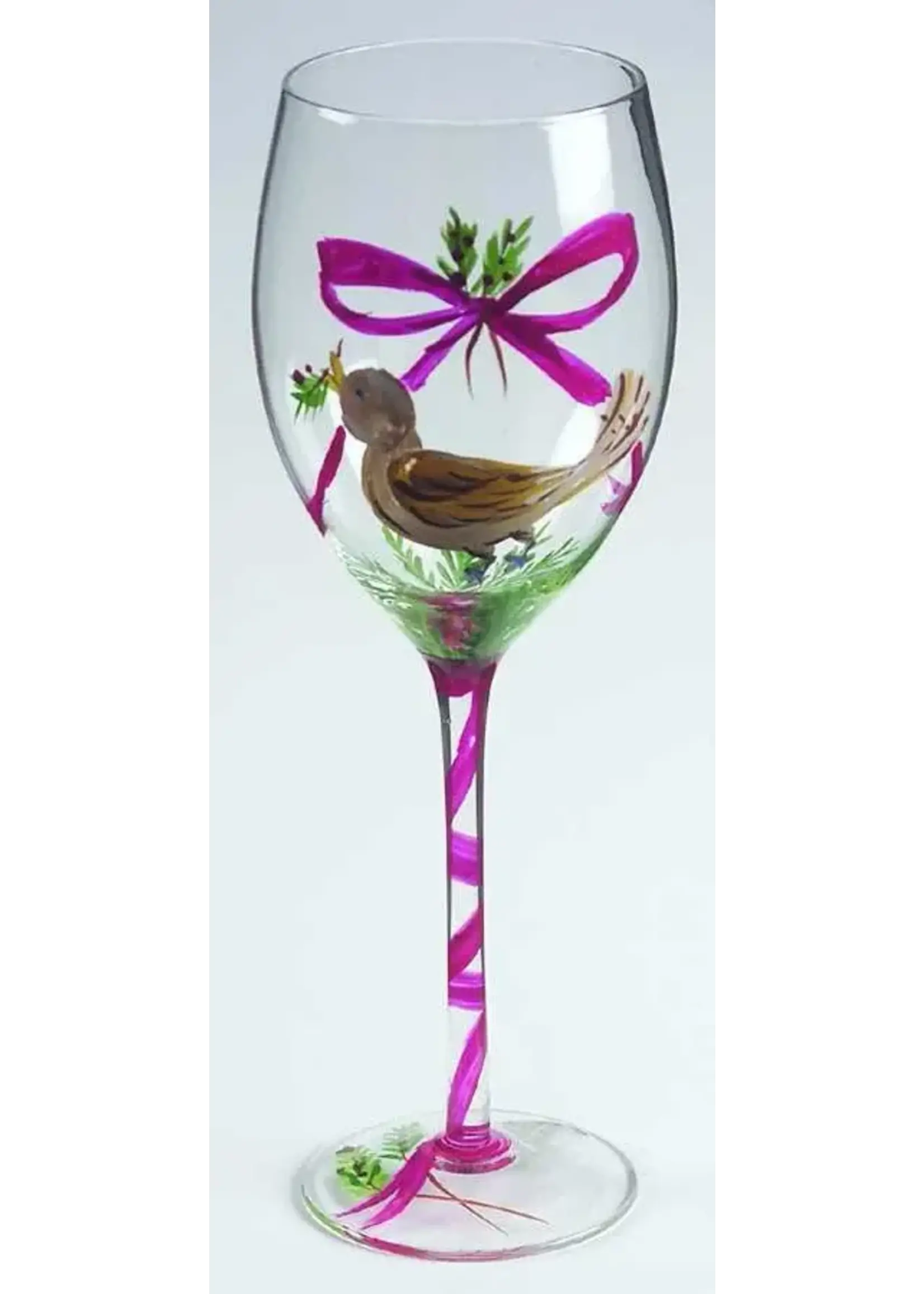 BLOCK TWELVE DAYS OF CHRISTMAS WINE GLASS FOUR CALLING BIRDS