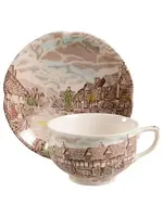 JOHNSON BROTHERS OLDE ENGLISH COUNTRYSIDE BROWN MULTICOLOR CUP & SAUCER 2 1/4"