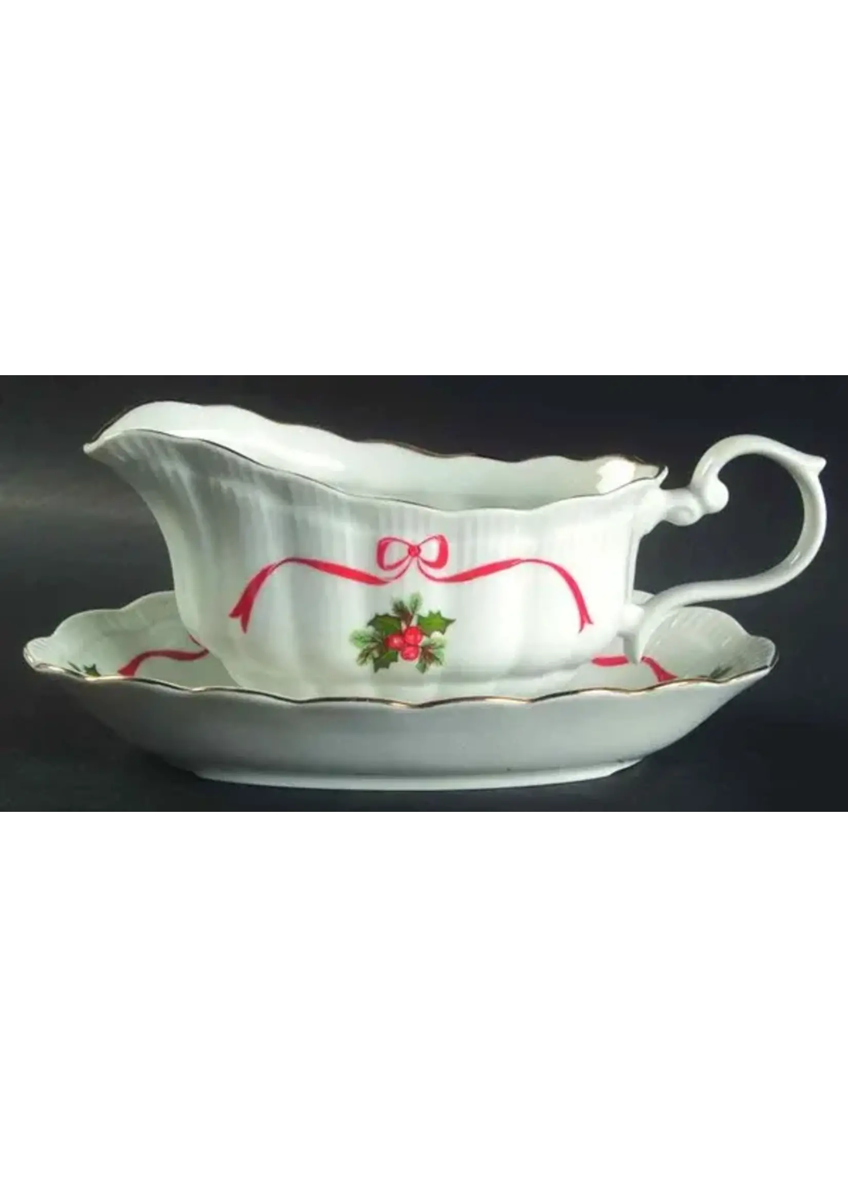 WALBRZYCH WALBRZYCH HOLIDAY RIBBON RIBBED GRAVY BOAT & UNDERPLATE/RELISH