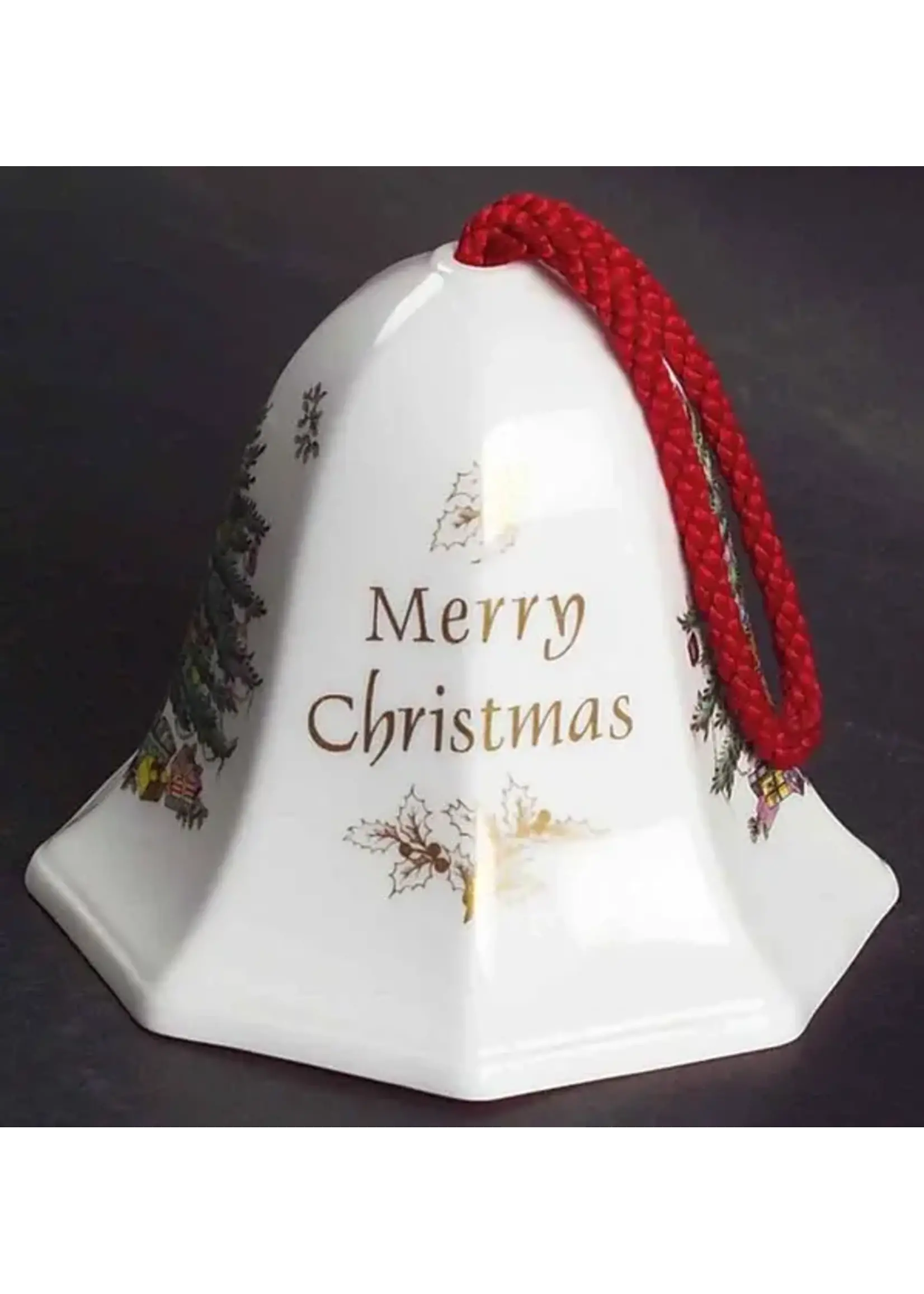 SPODE CHRISTMAS TREE GREEN/RED TRIM ORNAMENT BELL 2ND IN SERIES