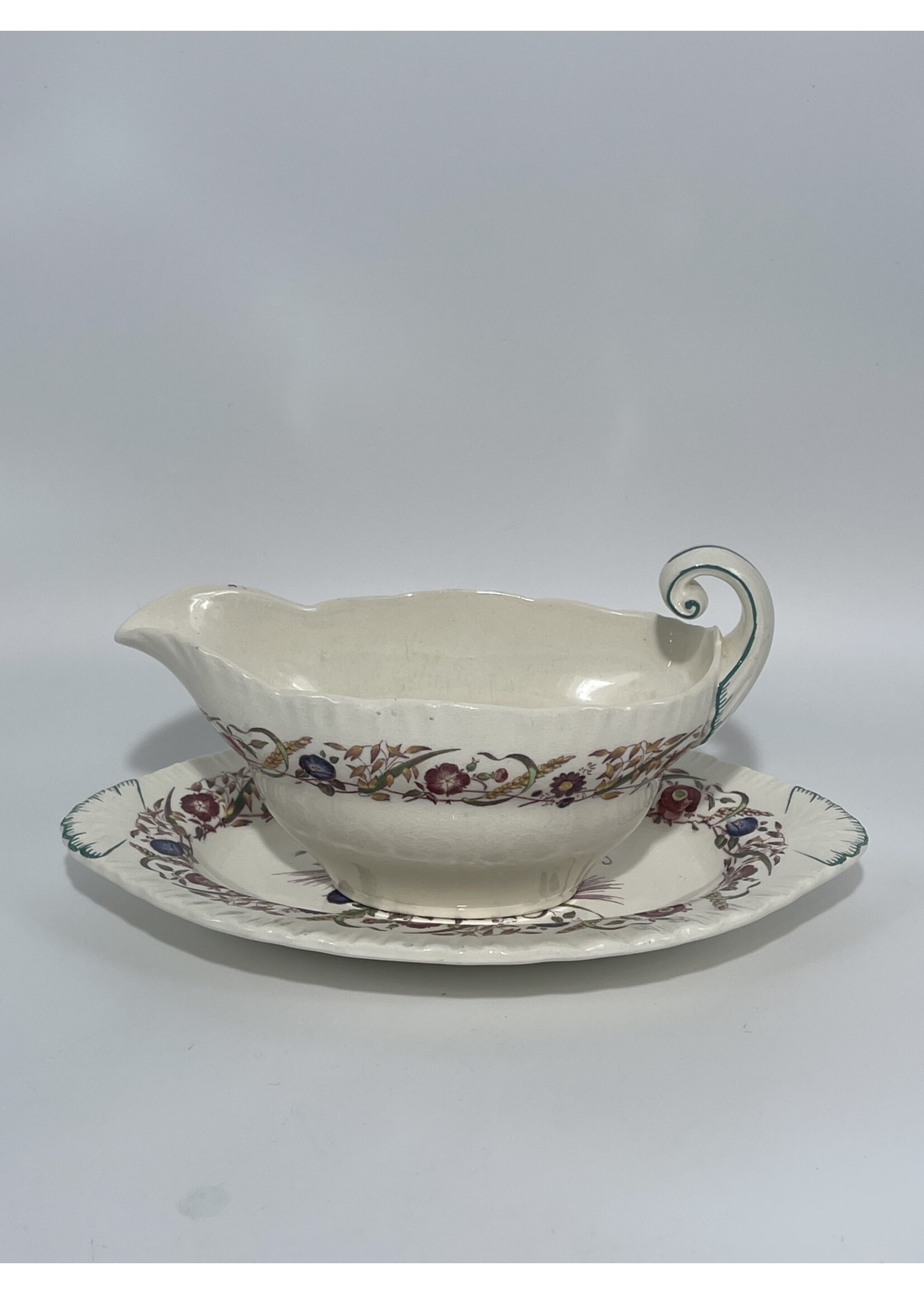 WEDGWOOD CORNFLOWER GRAVY BOAT W/ ATTACHED UNDERPLATE