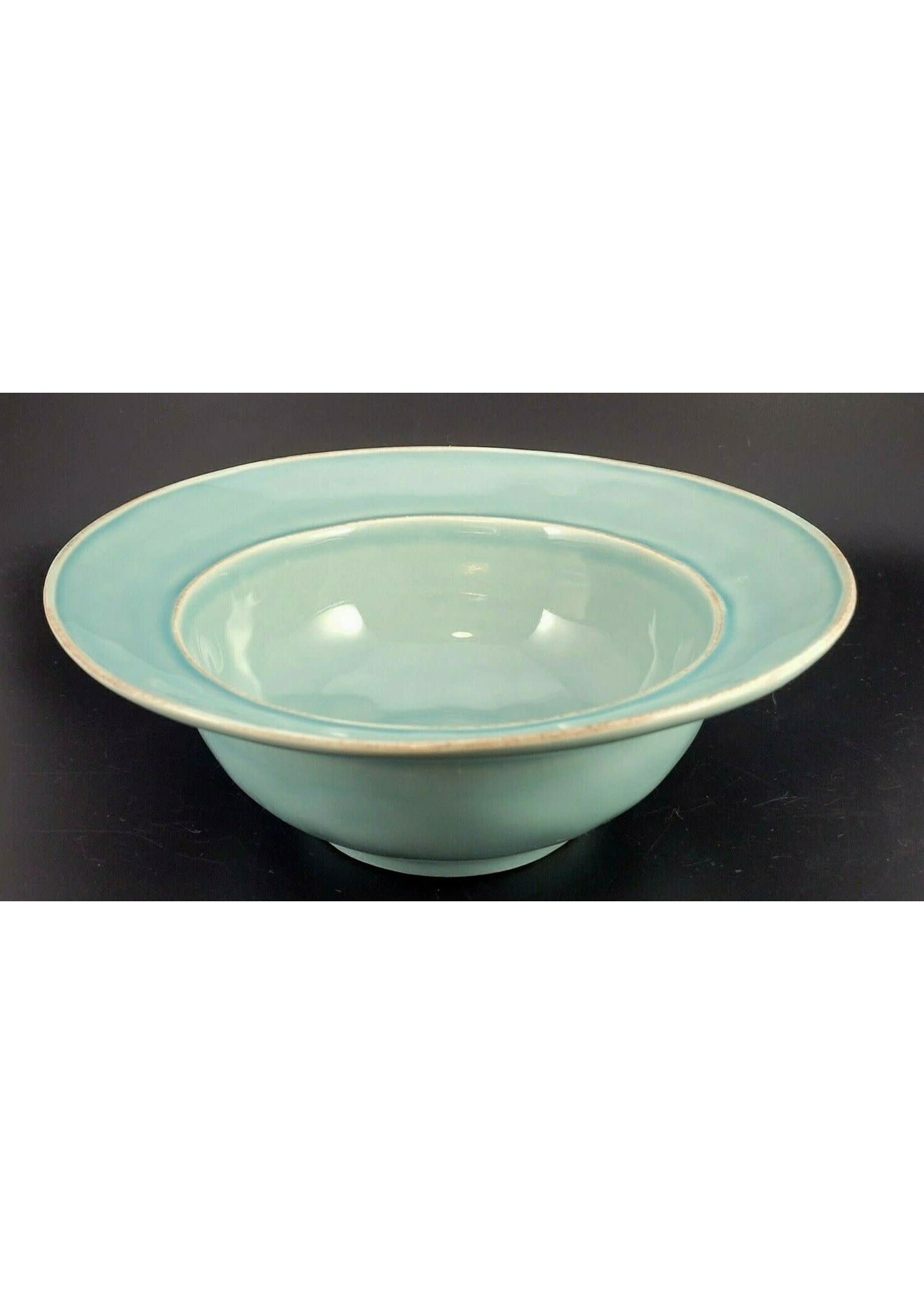 POTTERY BARN CAMBRIA-TURQUOISE RIM SOUP BOWL 7 3/4"