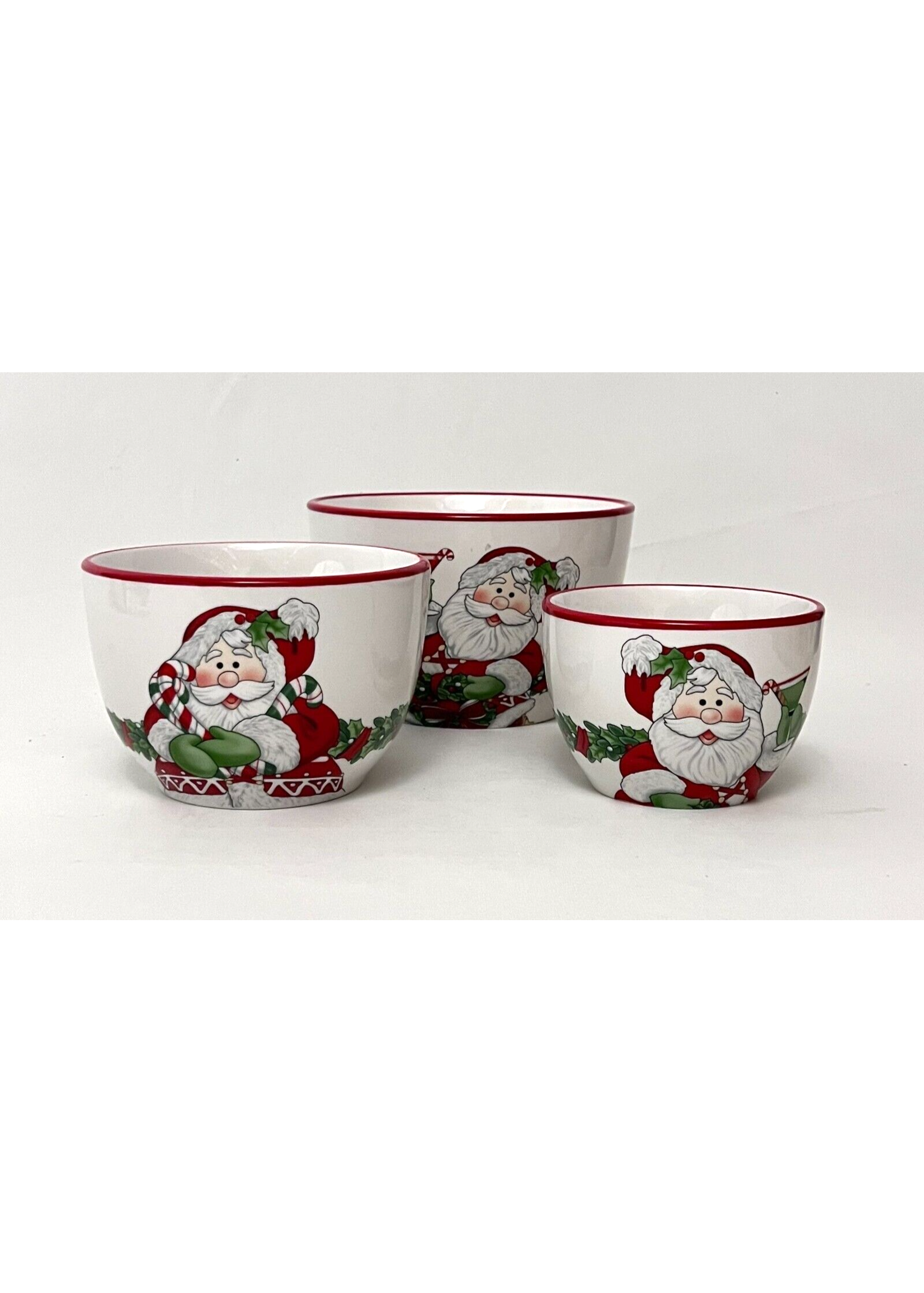 FITZ & FLOYD CANDY CANE SANTA NESTING BOWLS SET OF 3