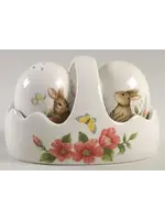 MAXCERA BUNNY W/FLOWERS SALT & PEPPER W/HOLDER