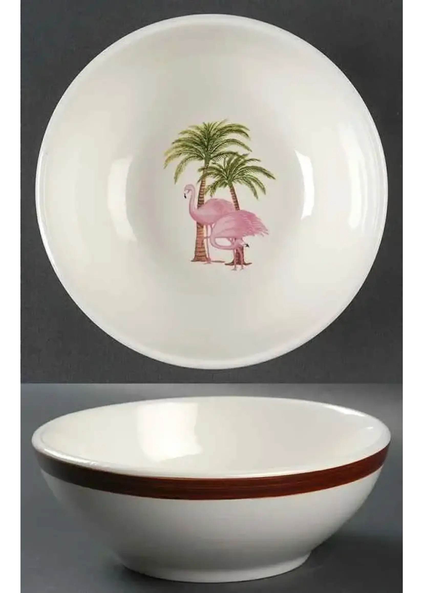 TOTALLY TODAY TOTALLY TODAY PINK FLAMINGO W/ PALM TREES BOWLS 7"