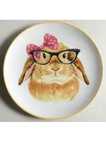 PIER 1 BUNNY FACES SALAD PLATE BOW & GLASSES