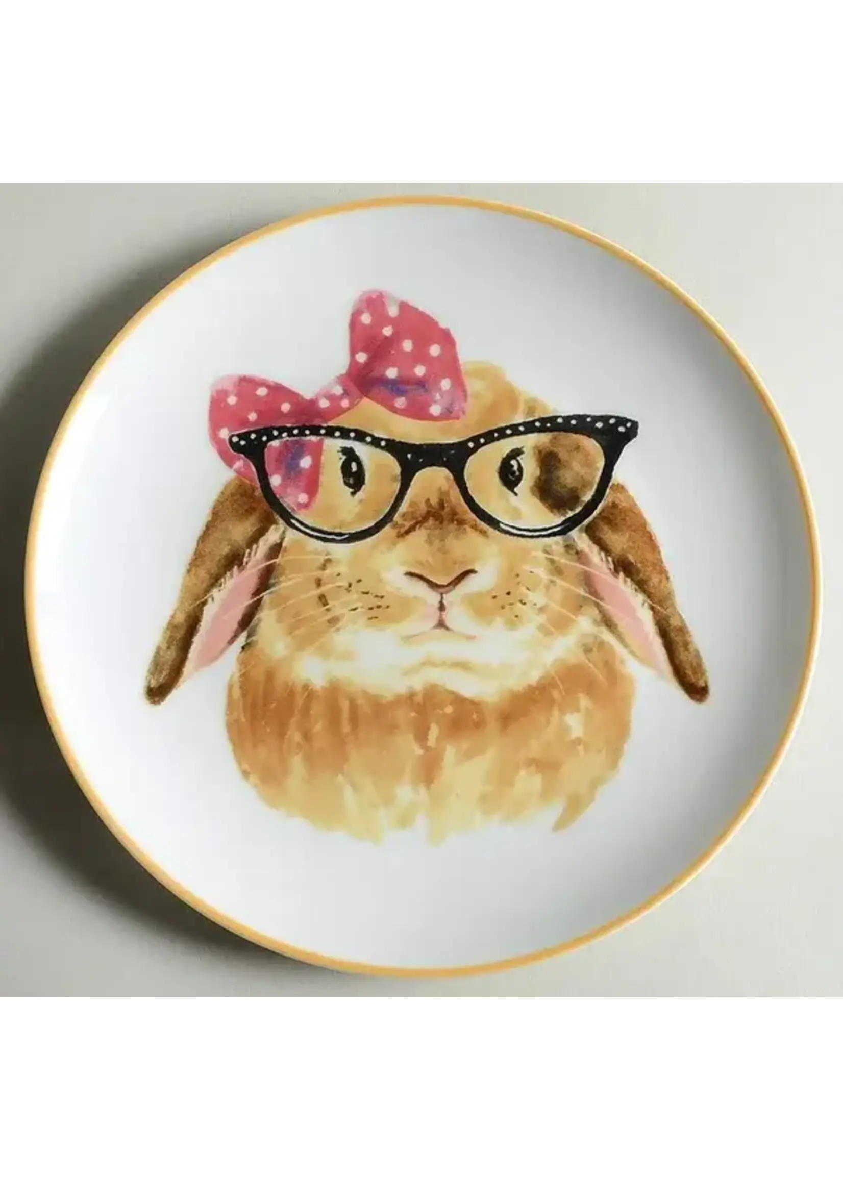 PIER 1 BUNNY FACES SALAD PLATE BOW & GLASSES