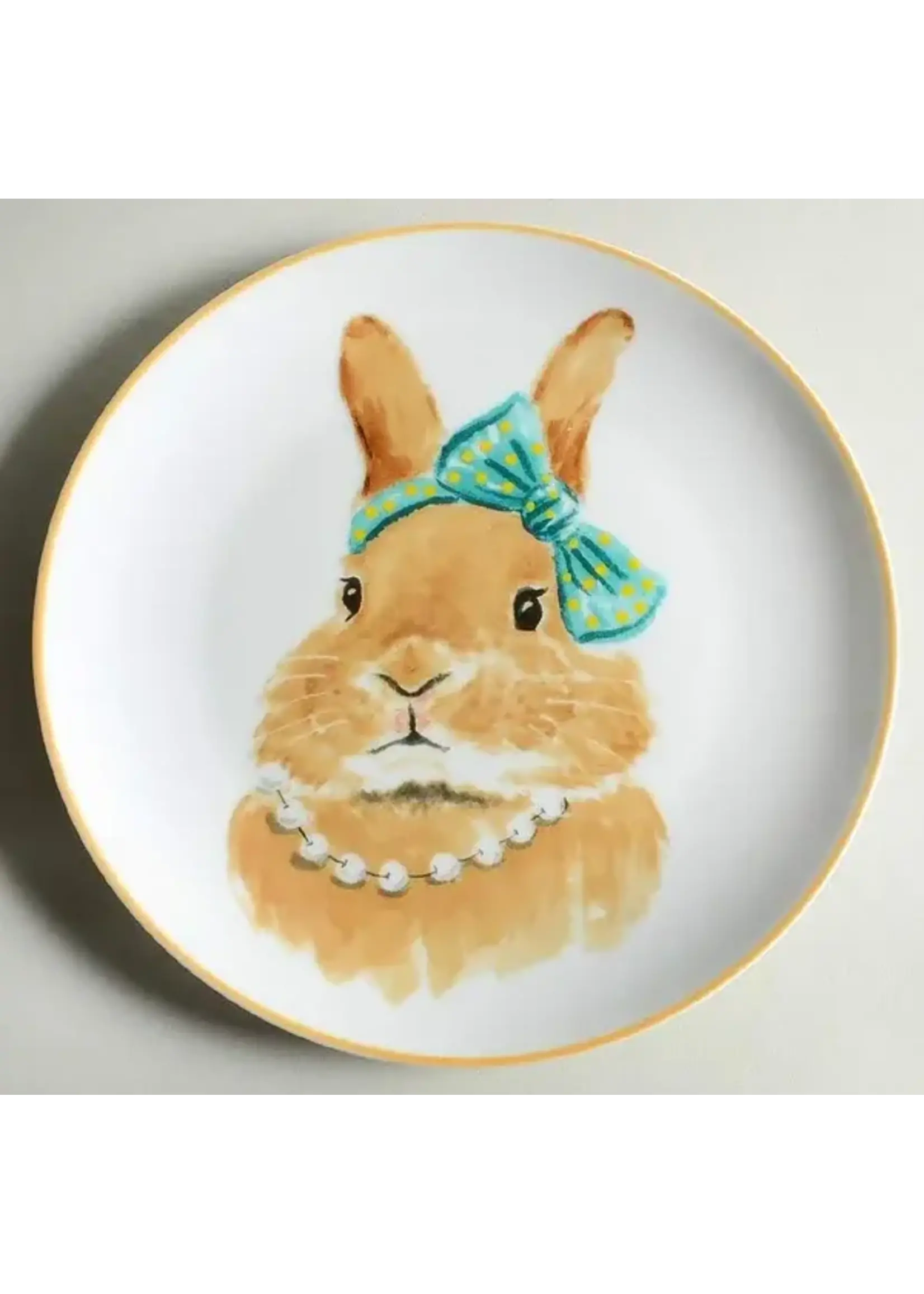 PIER 1 BUNNY FACES SALAD PLATE PEARLS & BOW