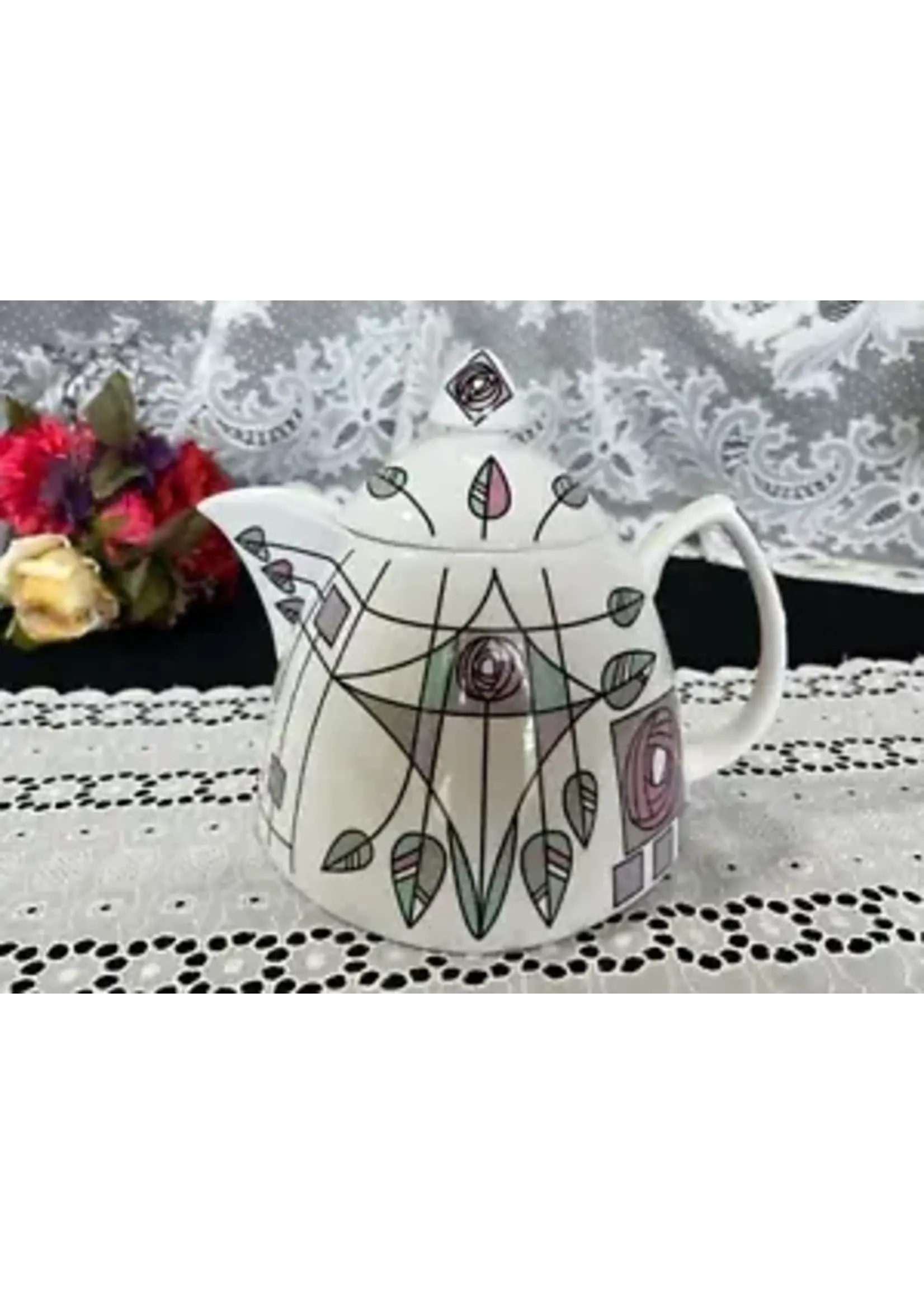 GREAT SHAKES GREAT SHAKES ART DECO FLORAL W/ LEAVES TEAPOT