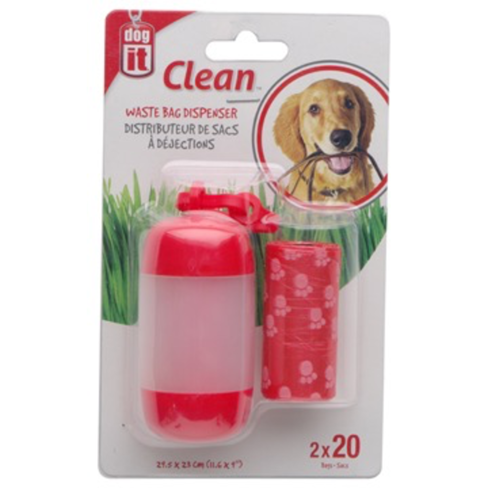 DOG IT Dogit Bag Dispenser - 2 Rolls/20 Bags - 29.5 x 23 cm (11.6 x 9 in) - Red