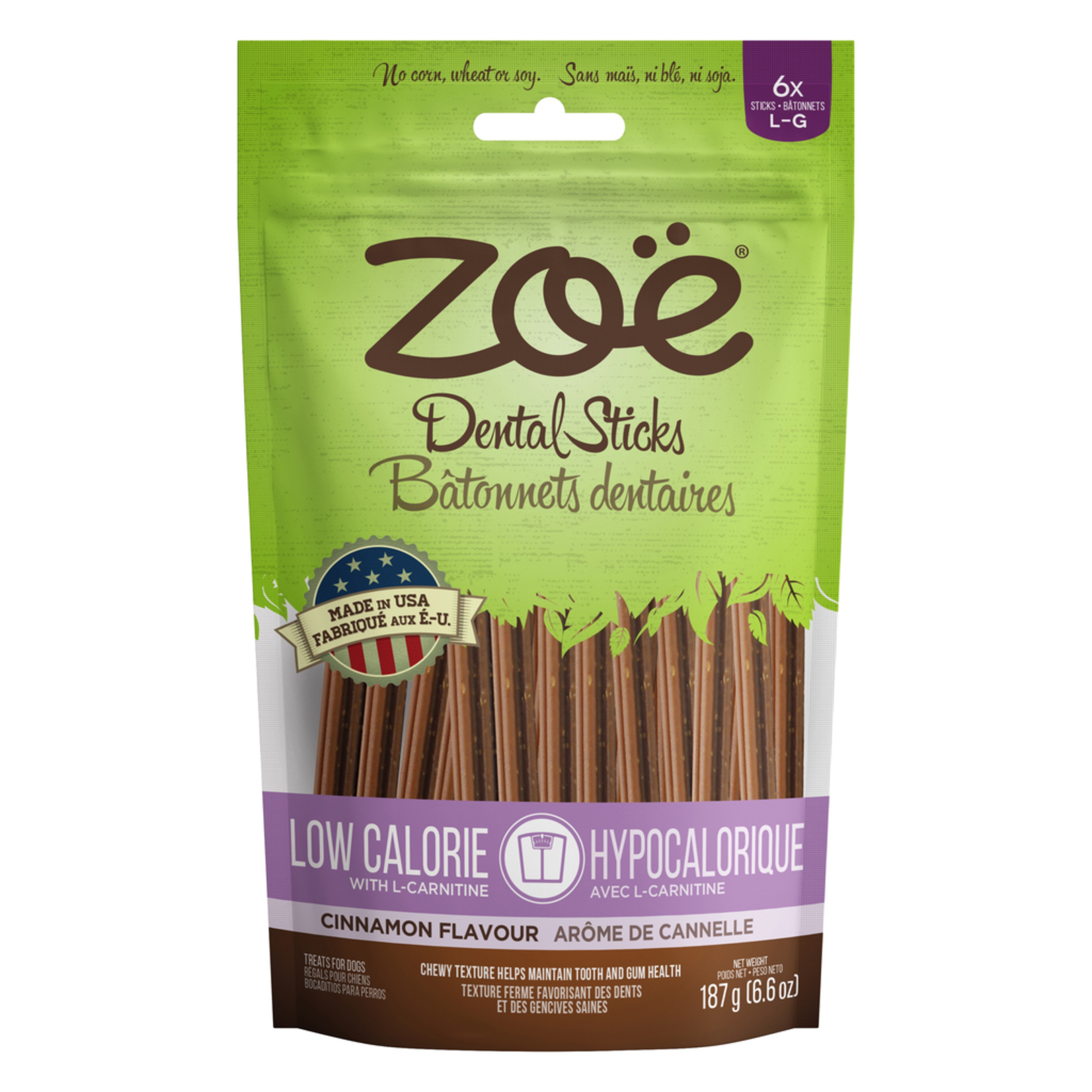 ZOE (W) Zoë Large Dental Sticks for Dogs – Low Calorie - Cinnamon Flavour - 187 g (6.6 oz)