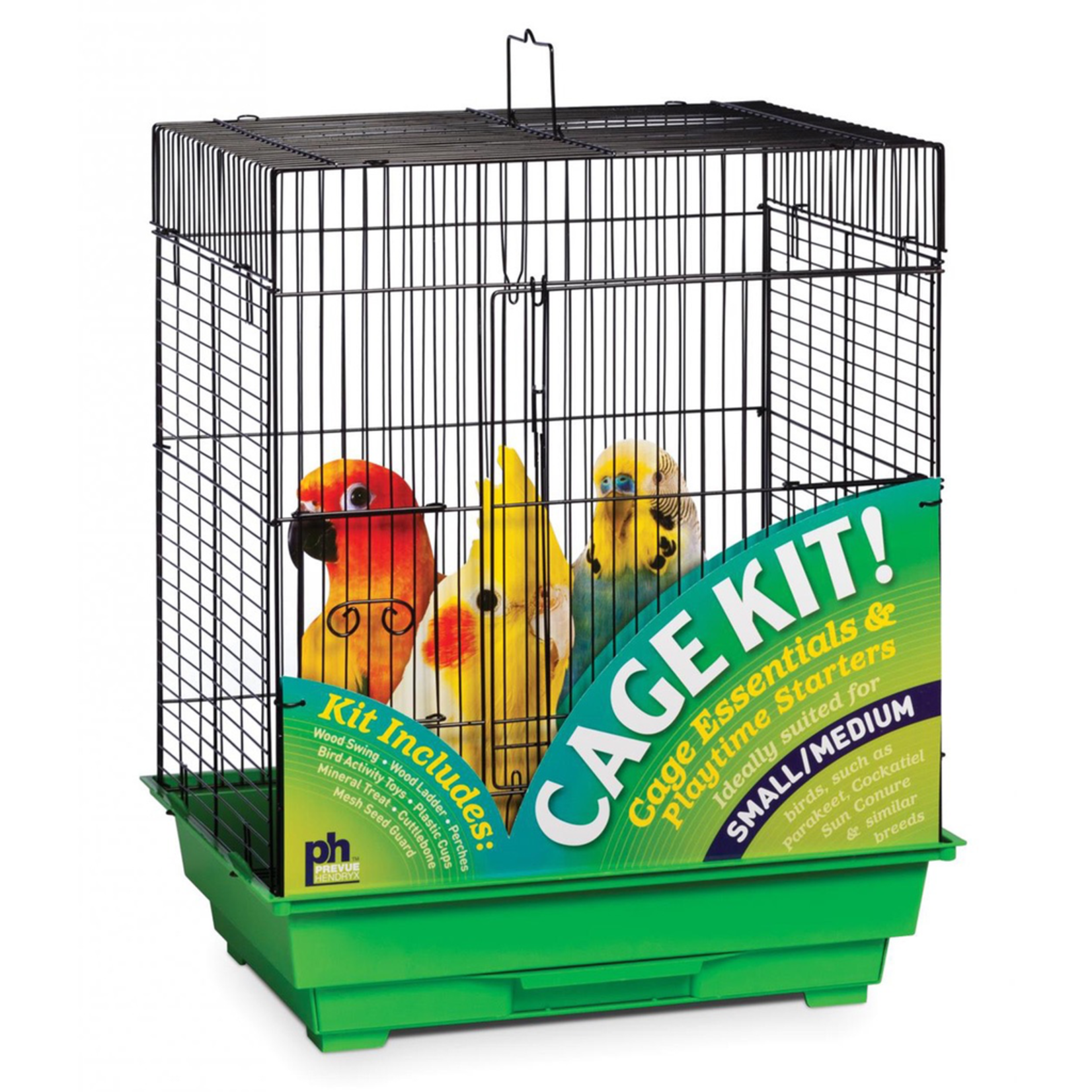PREVUE PET (W) Square Roof Bird Cage Kit - Black/Green - 18" x 14" x 22"