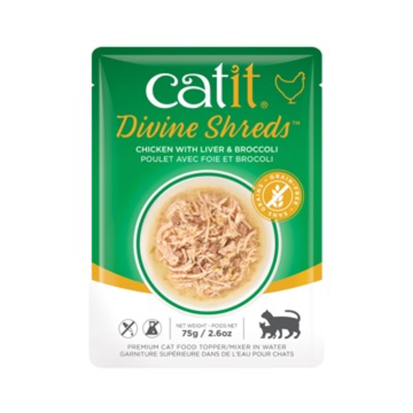 CAT IT Catit Divine Shreds - Chicken with Liver & Broccoli - 75g Pouch