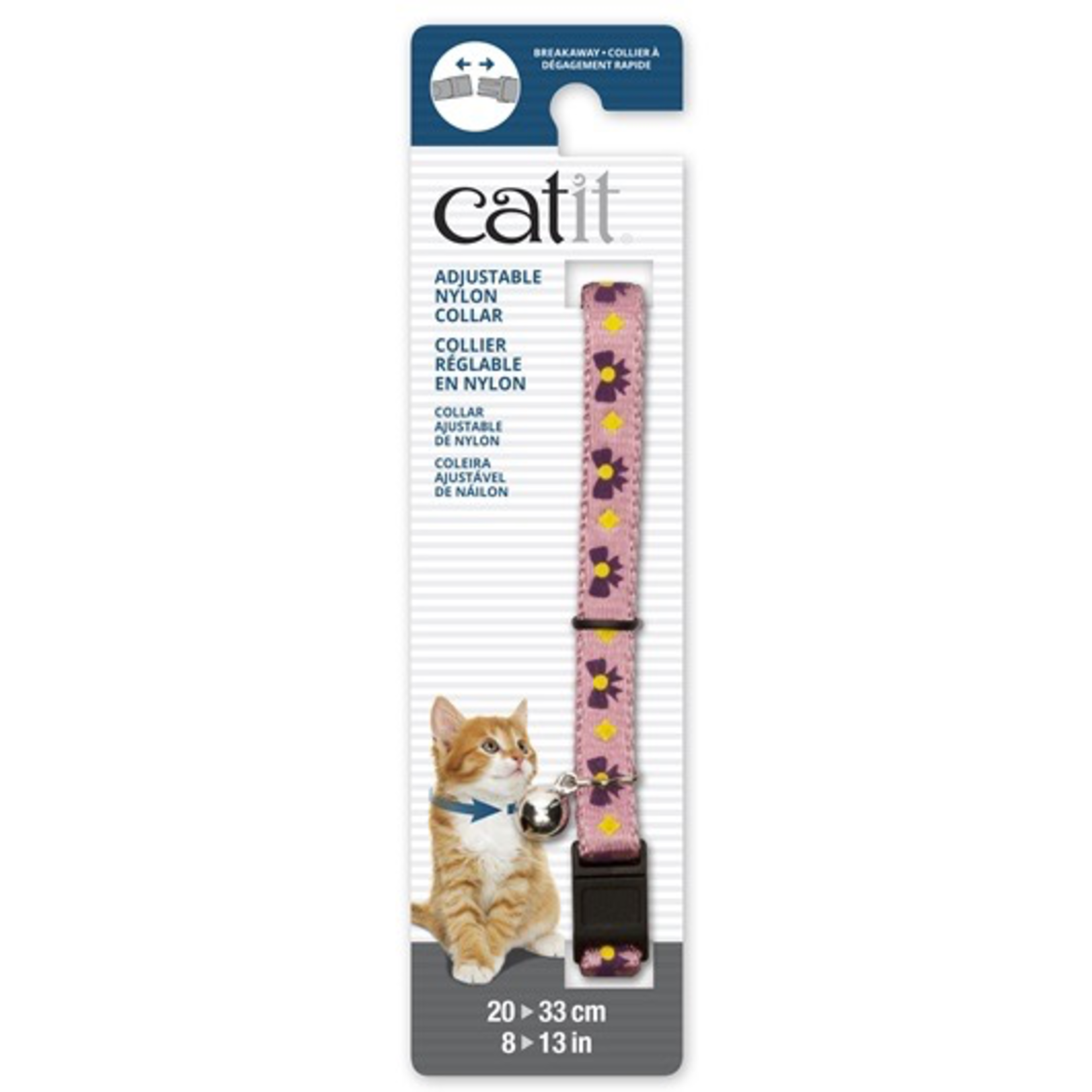 CAT IT Catit Adjustable Breakaway Nylon Collar - Pink with Purple Bows - 20-33 cm (8-13 in)