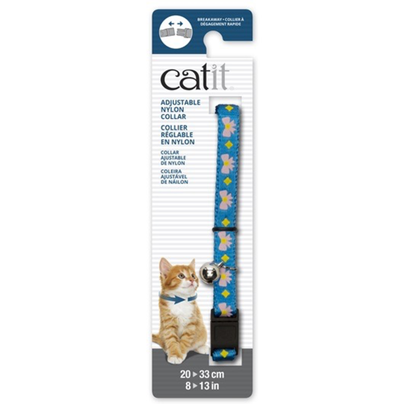CAT IT Catit Adjustable Breakaway Nylon Collar - Blue with Pink Bows - 20-33 cm (8-13 in)