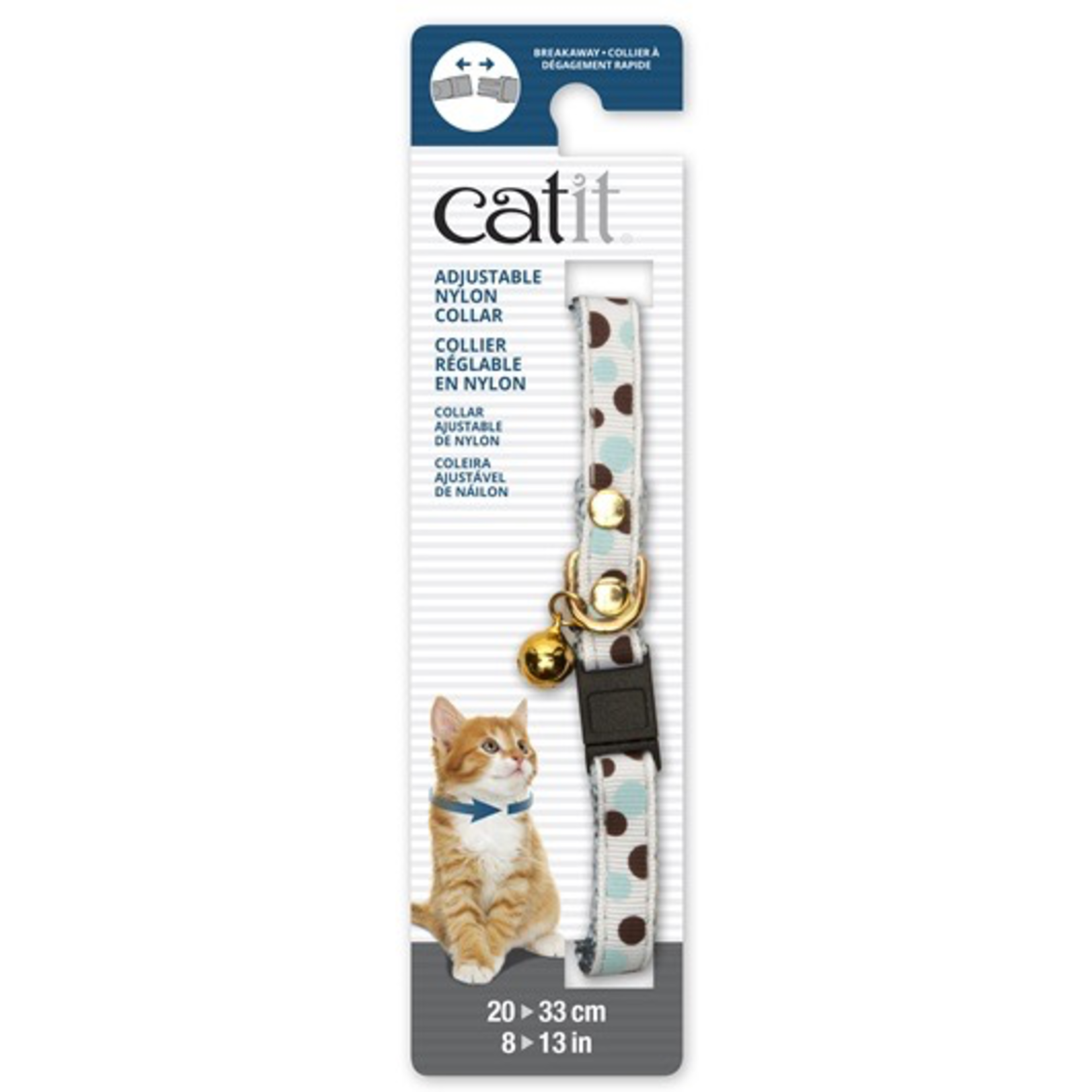 CAT IT Catit Adjustable Breakaway Nylon Collar with Rivets - White with Polka Dots - 20-33 cm (8-13 in)