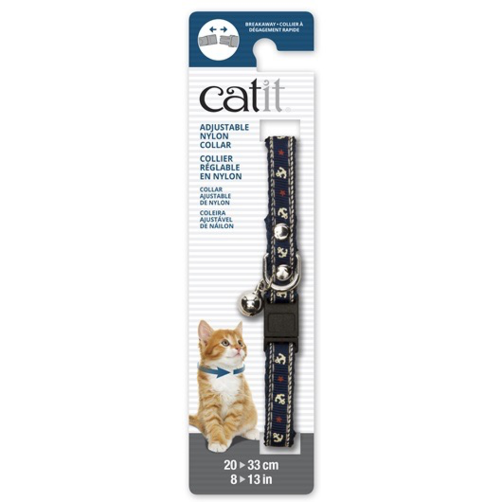 CAT IT Catit Adjustable Breakaway Nylon Collar with Rivets - Blue Nautical - 20-33 cm (8-13 in)