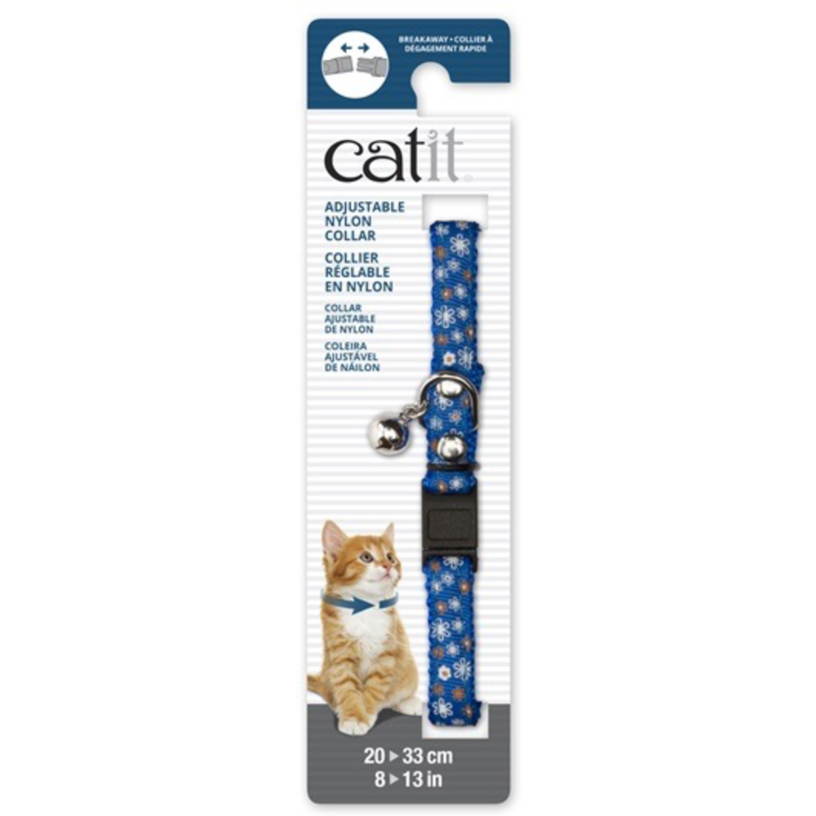 CAT IT Catit Adjustable Breakaway Nylon Collar with Rivets - Blue with Flowers - 20-33 cm (8-13 in)