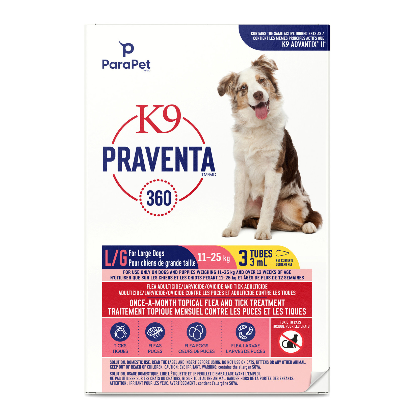 K9 (W) K9 Praventa 360 Flea & Tick Treatment - Large Dogs 11 kg to 25 kg - 3 Tubes