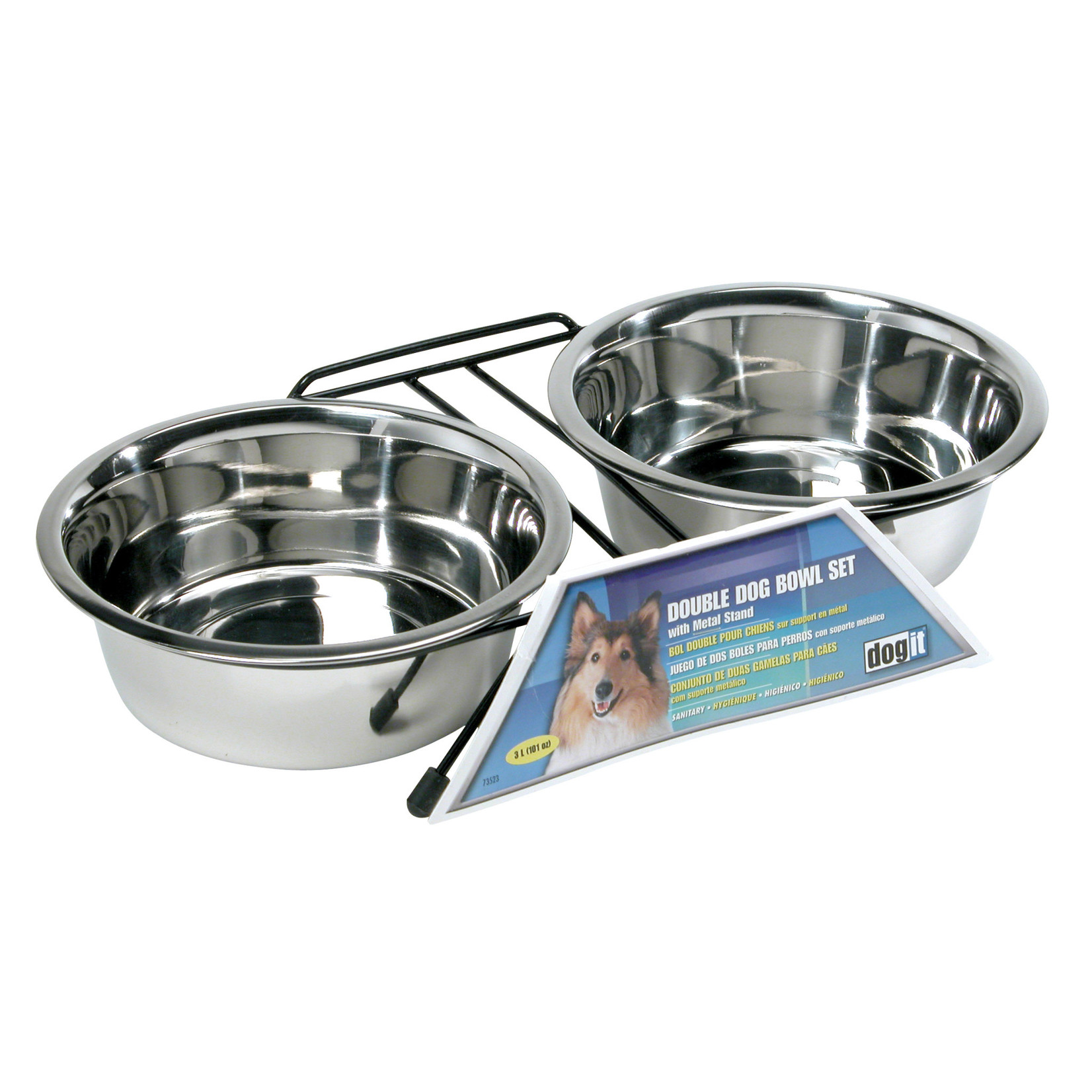 DOG IT Dogit Stainless Steel Double Dog Diner, Large - with 2 x 1.5L (50 fl oz) bowls and stand
