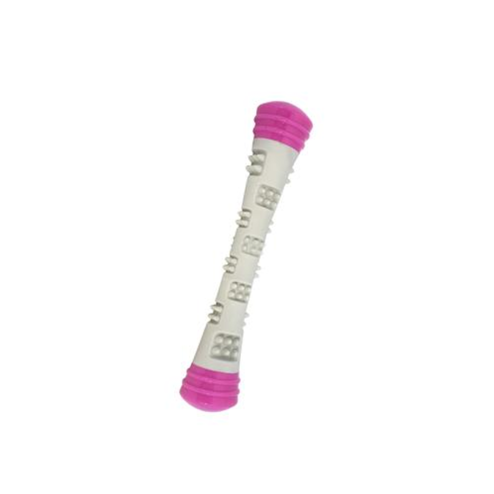 MESSY MUTTS (D) Totally Pooched Chew n' Squeak Rubber Stick 12", Grey/Pink