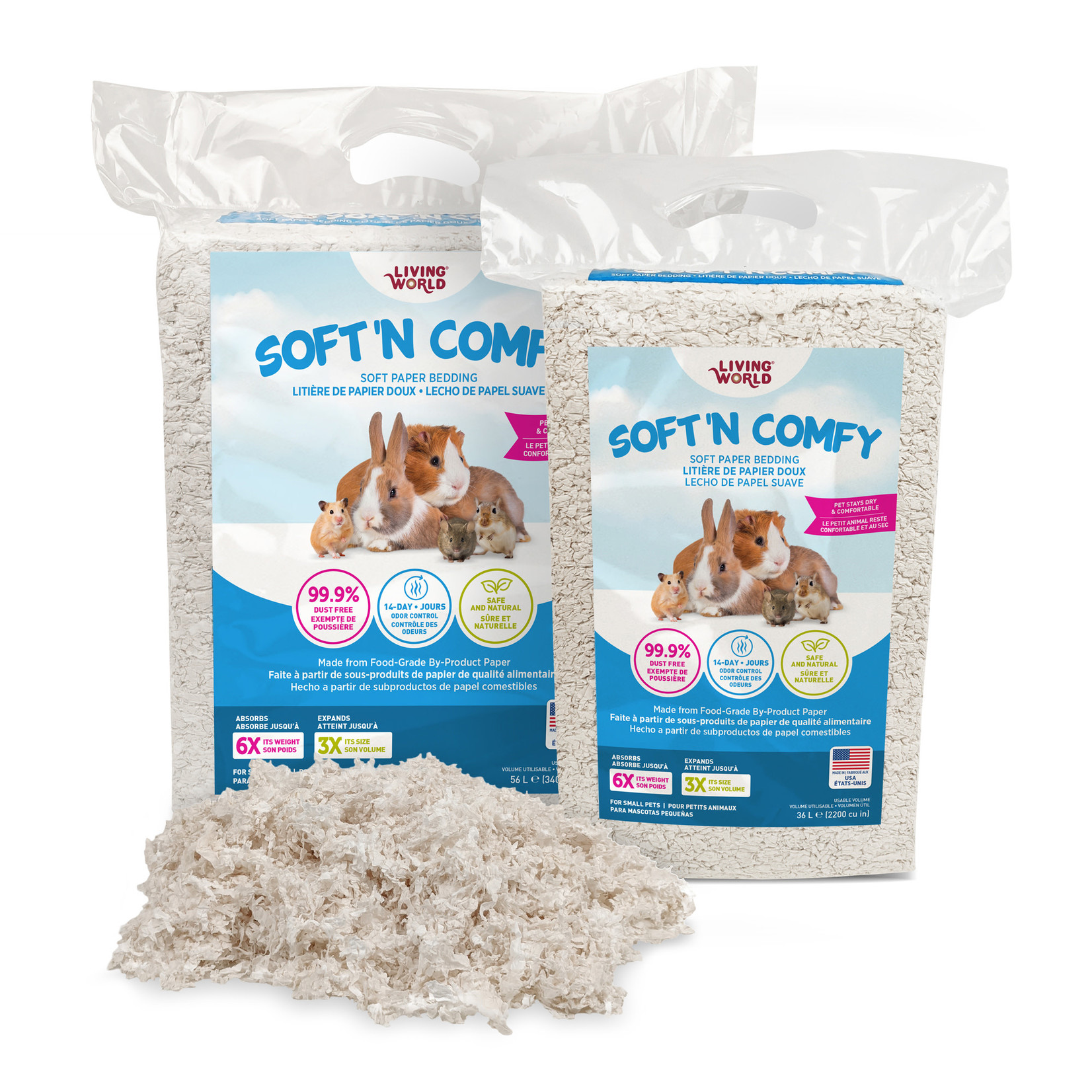 LIVING WORLD Living World Soft 'N Comfy Small Animal Paper Bedding - White - 36 L (2200 cu in)