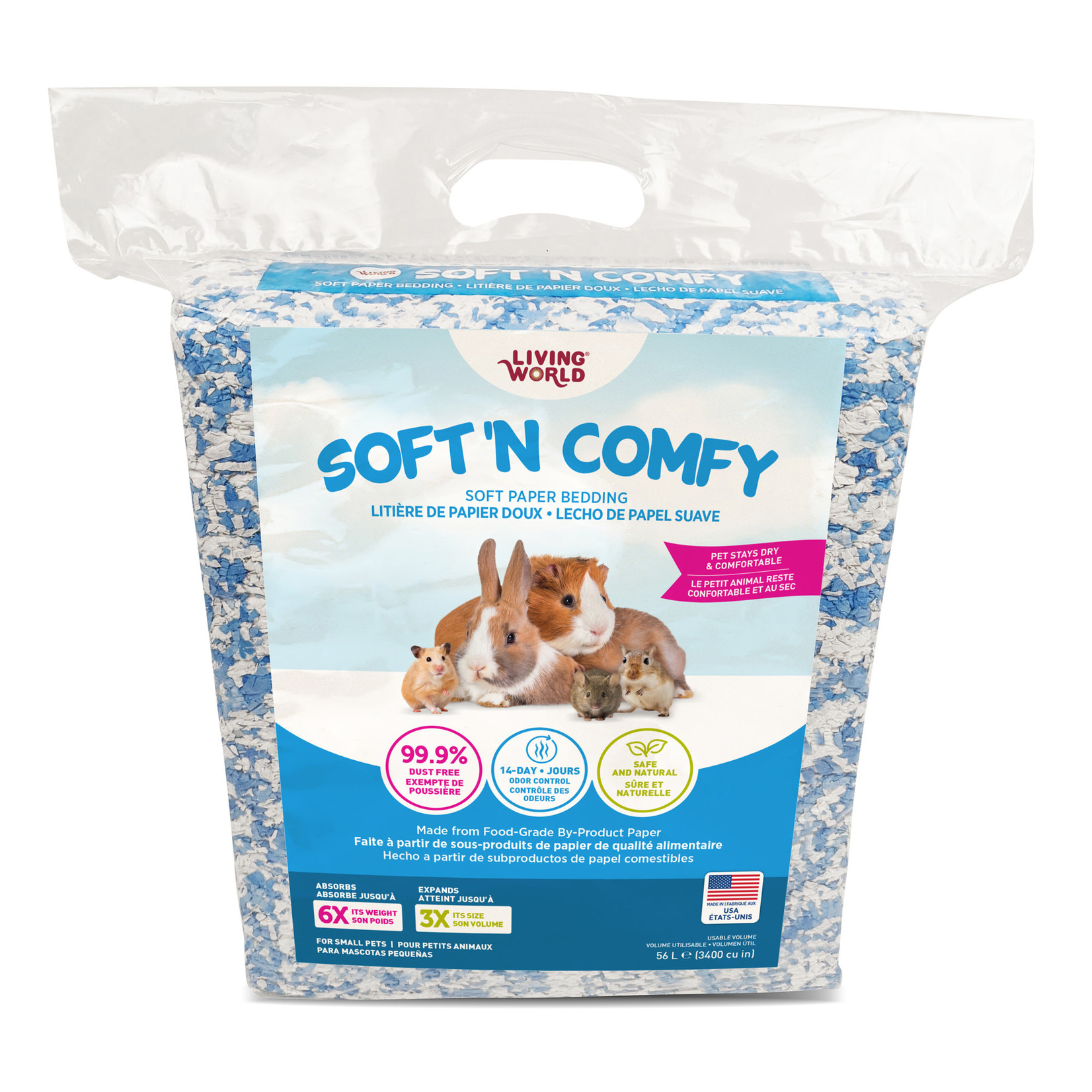 LIVING WORLD Living World Soft 'N Comfy Small Animal Paper Bedding - Bi-Colour - 56 L (3400 cu in)