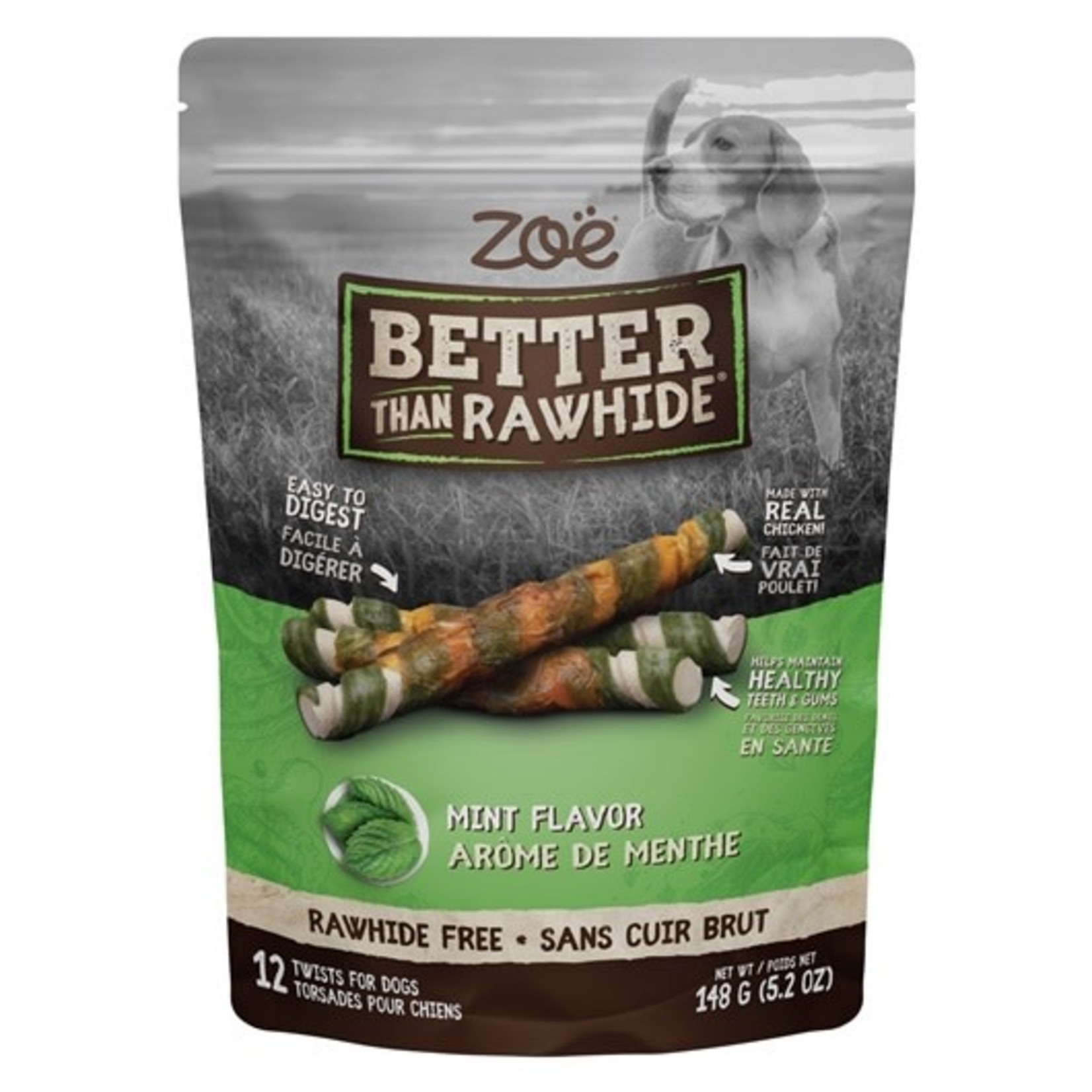 ZOE Zoë Better than Rawhide Twists - Mint - 12 pack - 148 g (5.2 oz)