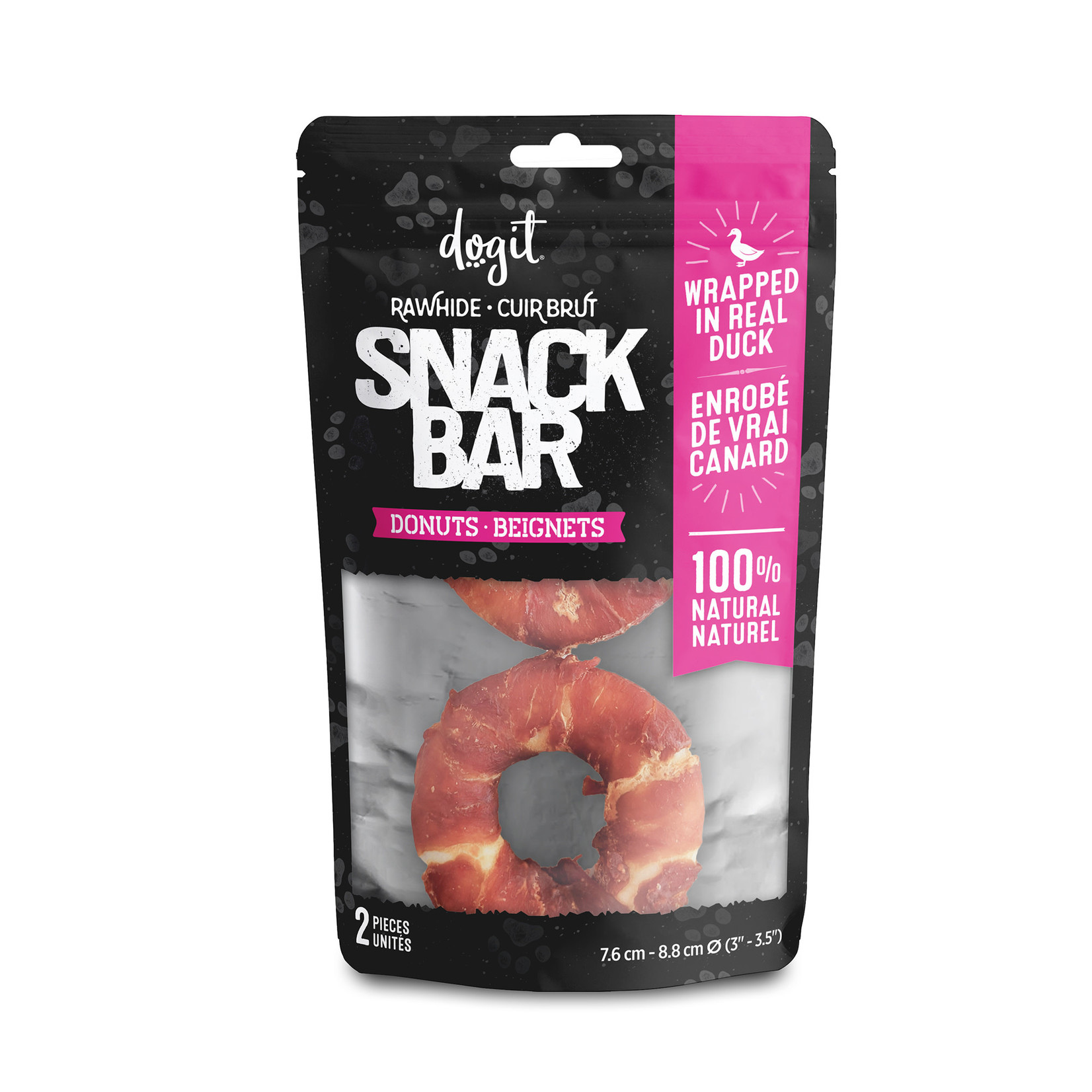 DOG IT Dogit Snack Bar Rawhide - Duck-Wrapped Donuts - 2 pcs (7.6 - 8.8 cm/3 - 3.5 in dia.)