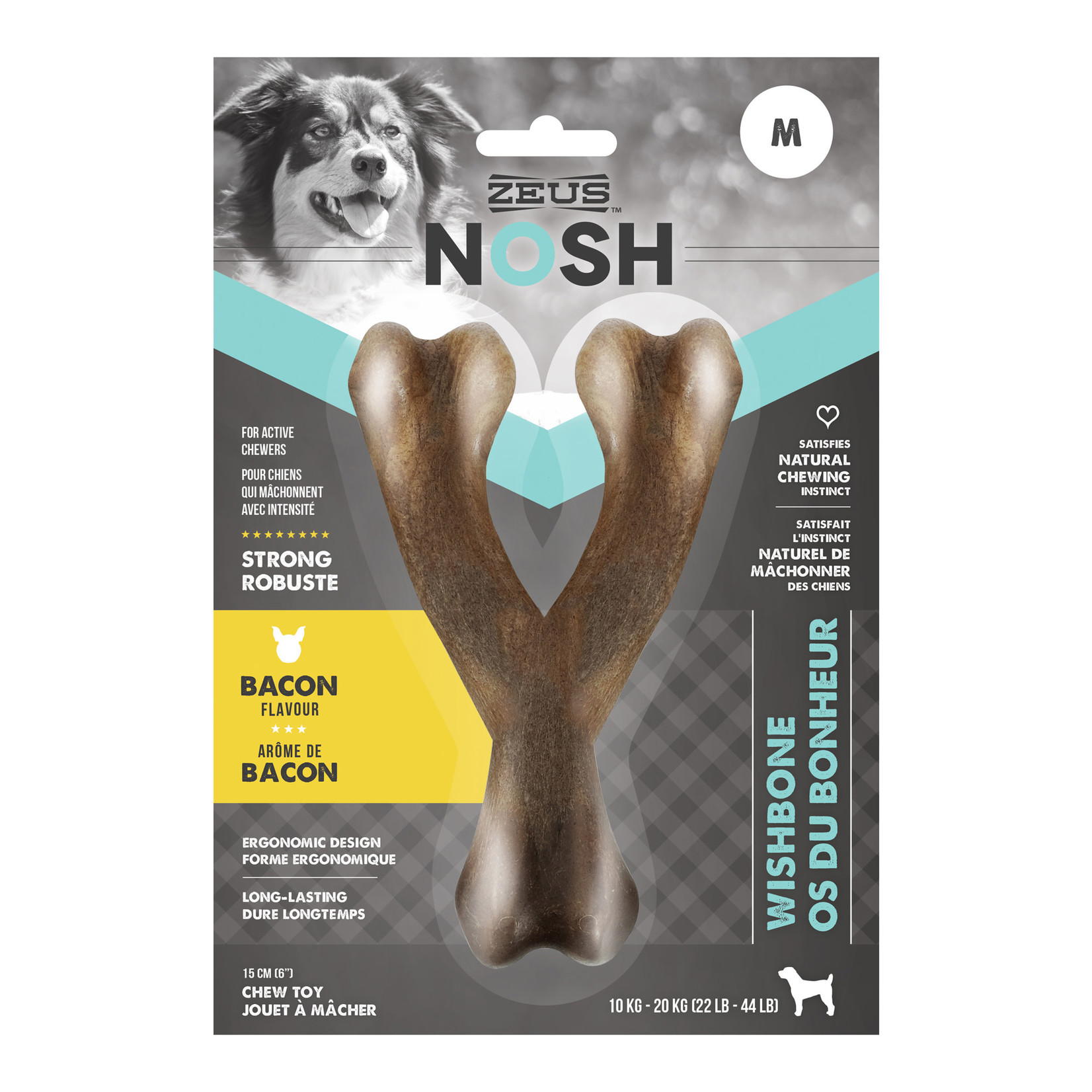 ZEUS Zeus NOSH Strong Wishbone Chew Toy - Bacon Flavour - Medium - 15 cm (6 in)