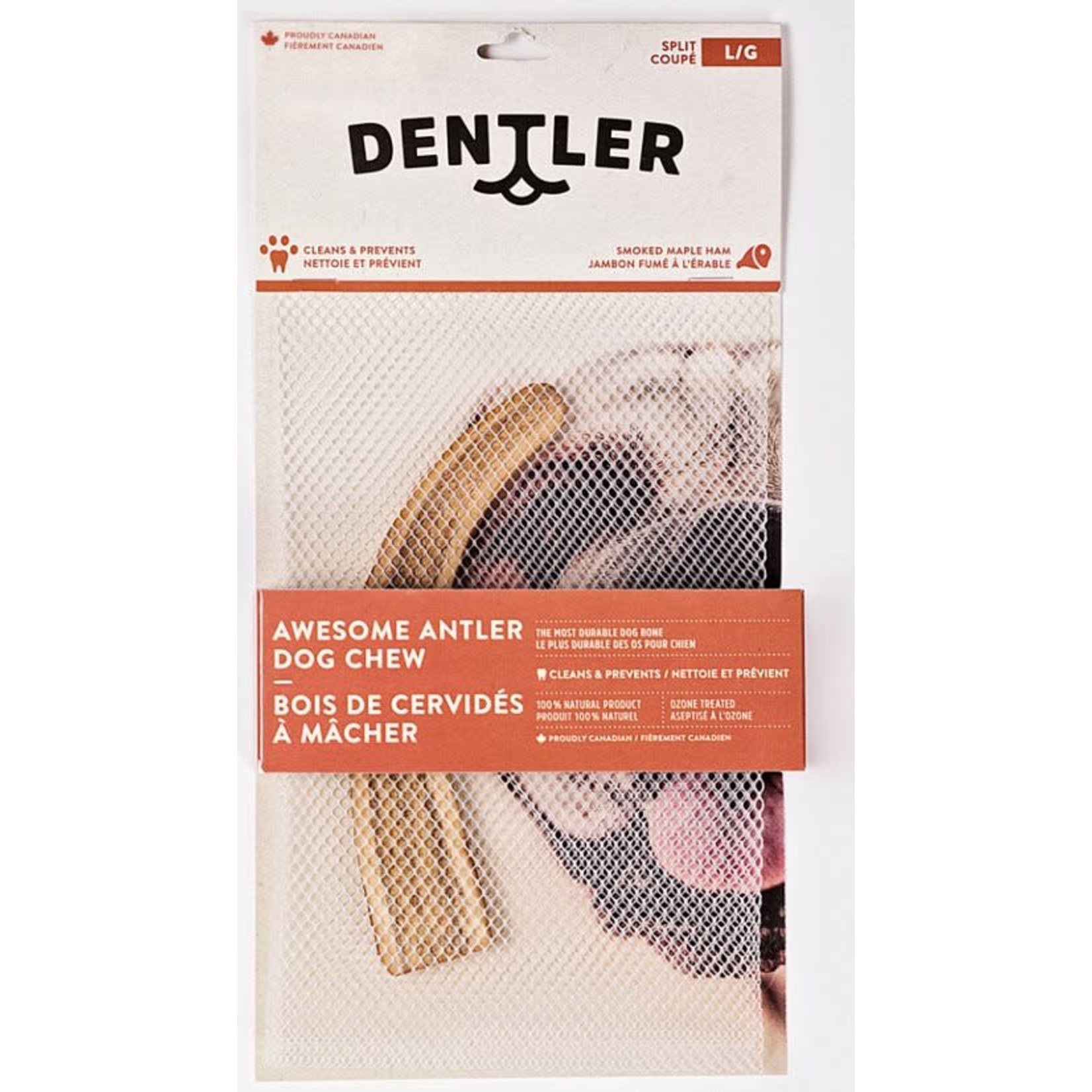 DENTLER Dentler Antler Dog Chews Split Smoked Ham Large Dog 1pc