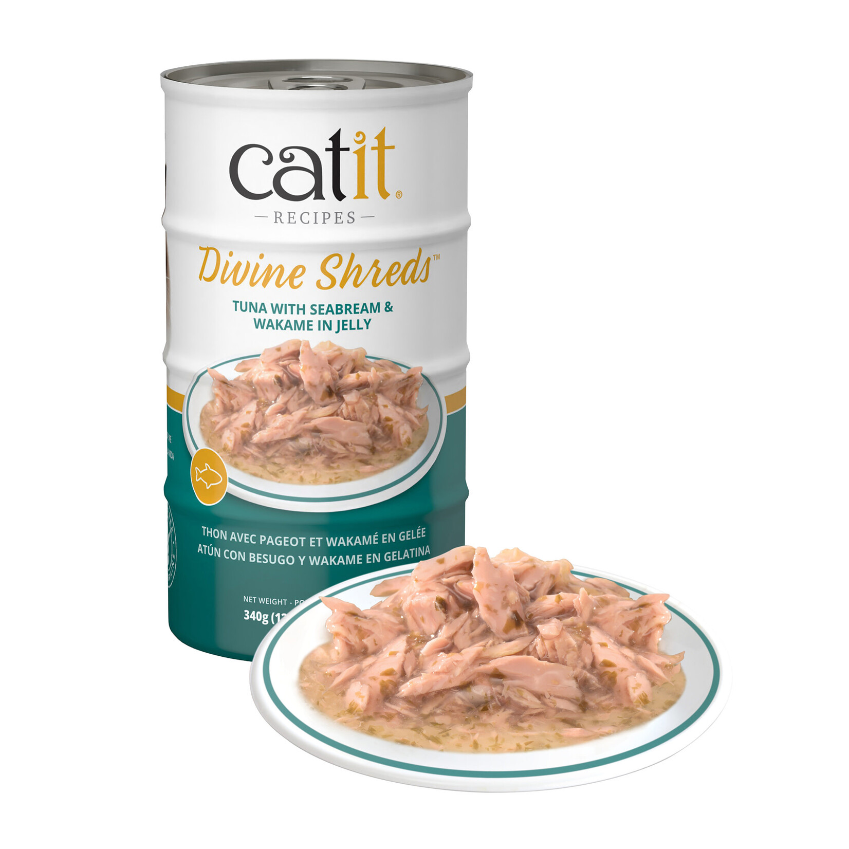 CAT IT Catit Divine Shreds - Tuna with Seabream & Wakame in Jelly - 4 x 85 g Cans