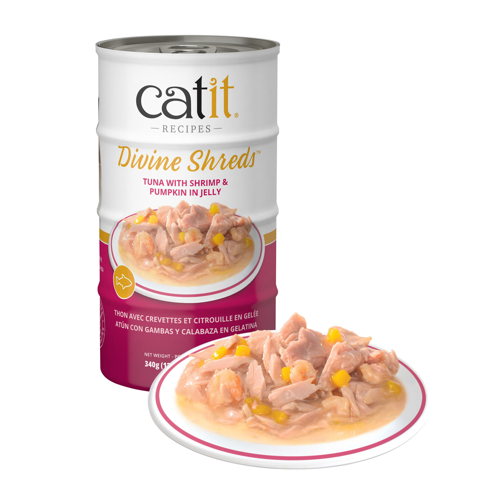 CAT IT Catit Divine Shreds - Tuna with Shrimp & Pumpkin in Jelly - 4 x 85 g Cans