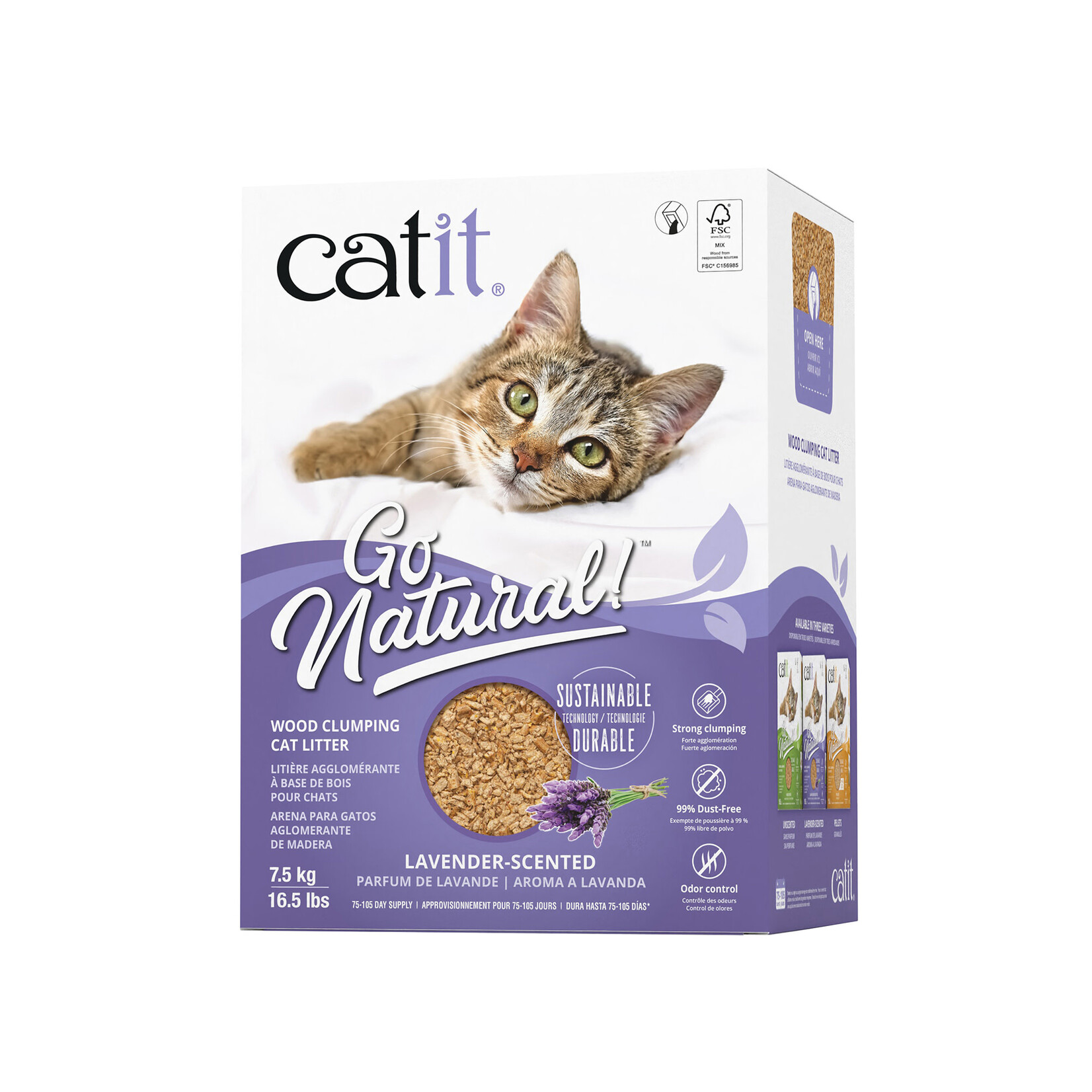 CAT IT (W) Catit Go Natural! Wood Clumping Cat Litter - Lavender - 7.5 kg (16.5 lbs) Box