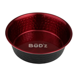BUD-Z BUD'Z STAINLESS STEEL BOWL, HAMMERED INTERIOR - RED 480ml (16oz)