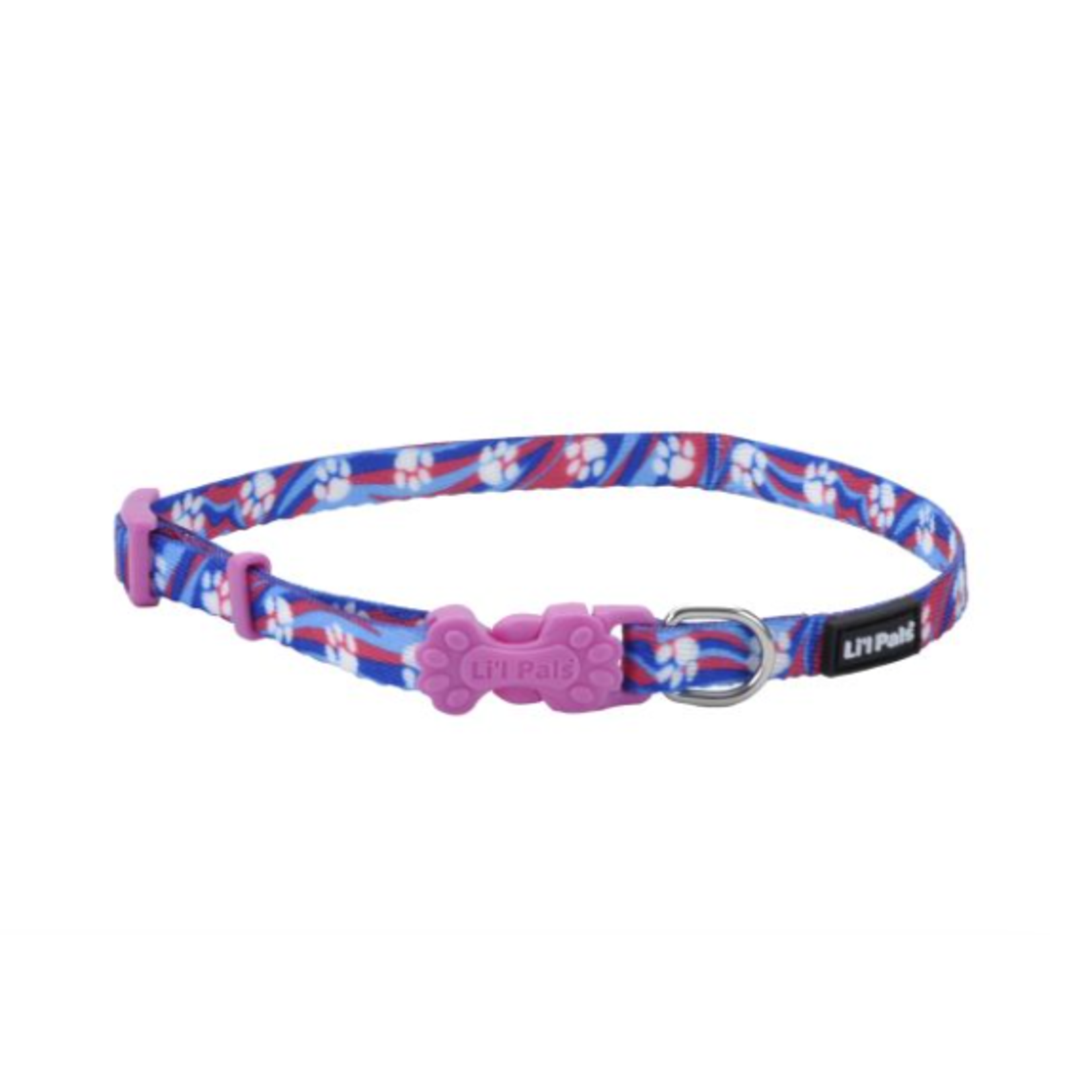 COASTAL Li'l Pals Adjustable Patterned Collar Light Blue Paw Dog 1pc 5/16x6-8in
